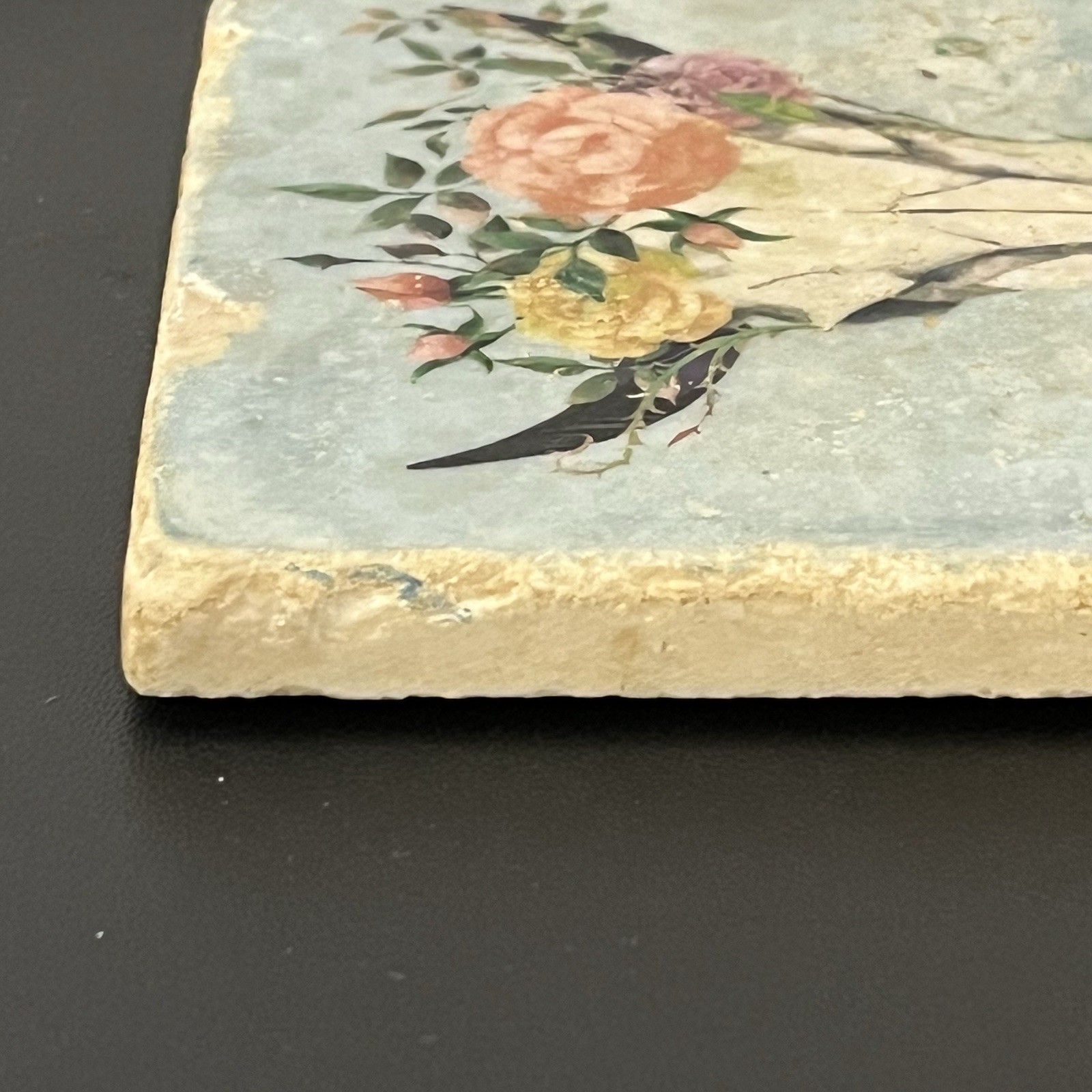 Southwestern Themed Ceramic Tile Coaster Animal Skull Floral Distressed Design