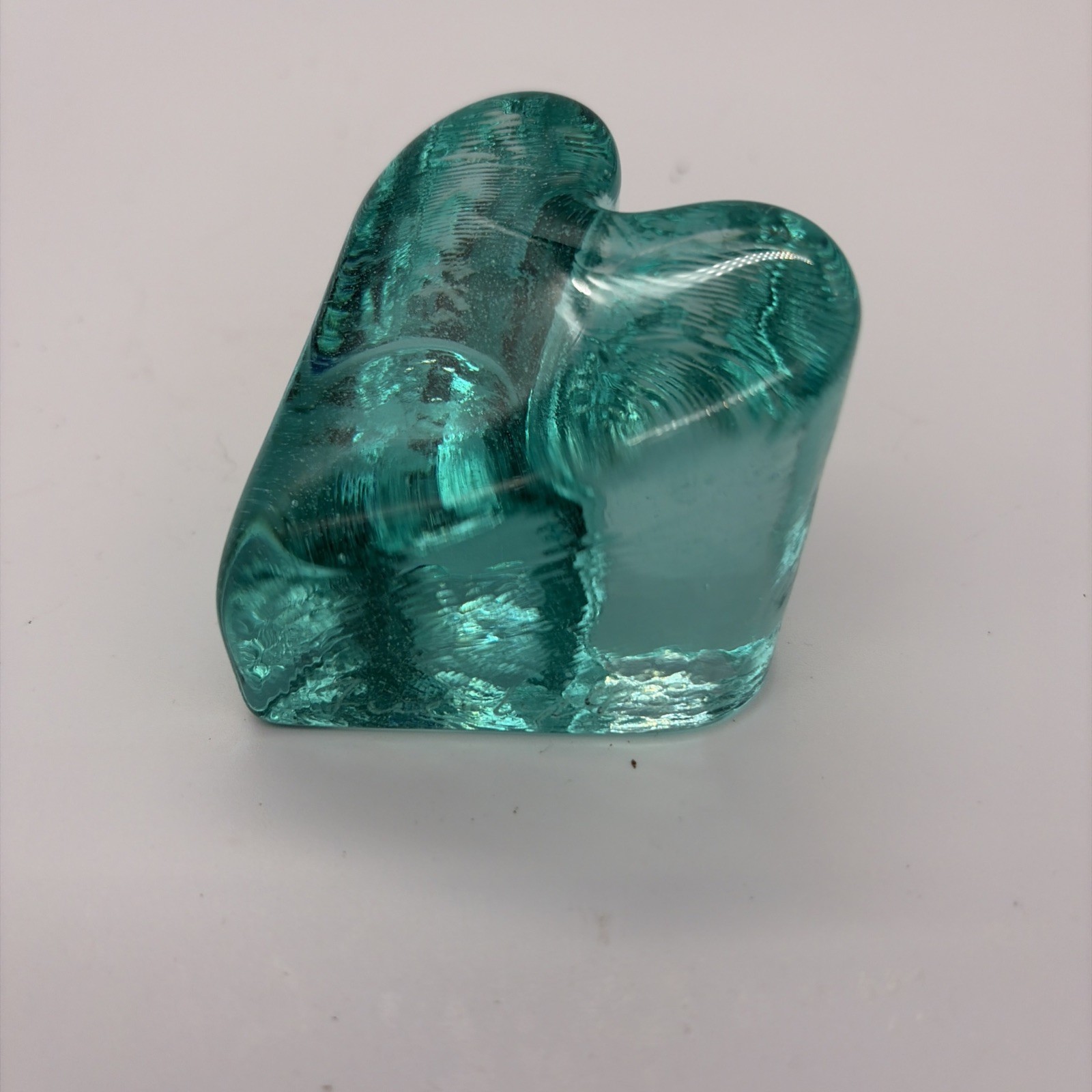 Fire & Light Turquoise Aqua Blue Heart Glass Art Paperweight Signed 3.5”