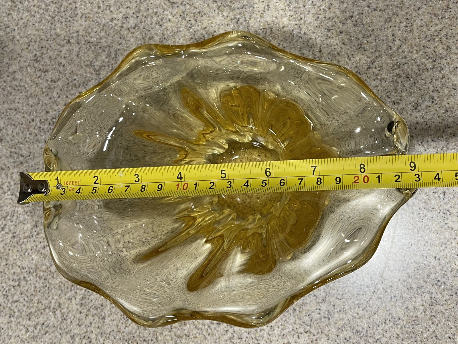Vintage Amber Hand Blown Art Glass Vase Flower Scalloped Top Handles EUC