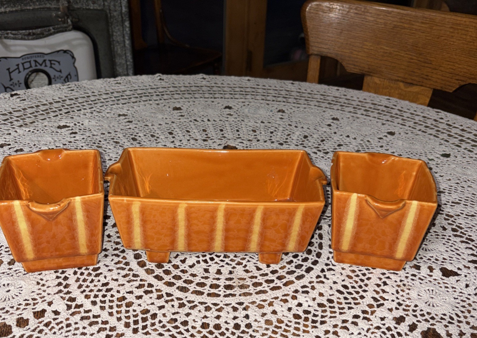 Vintage Hull Continental Persimmon Orange #67 68 USA Centerpiece, Candleholders