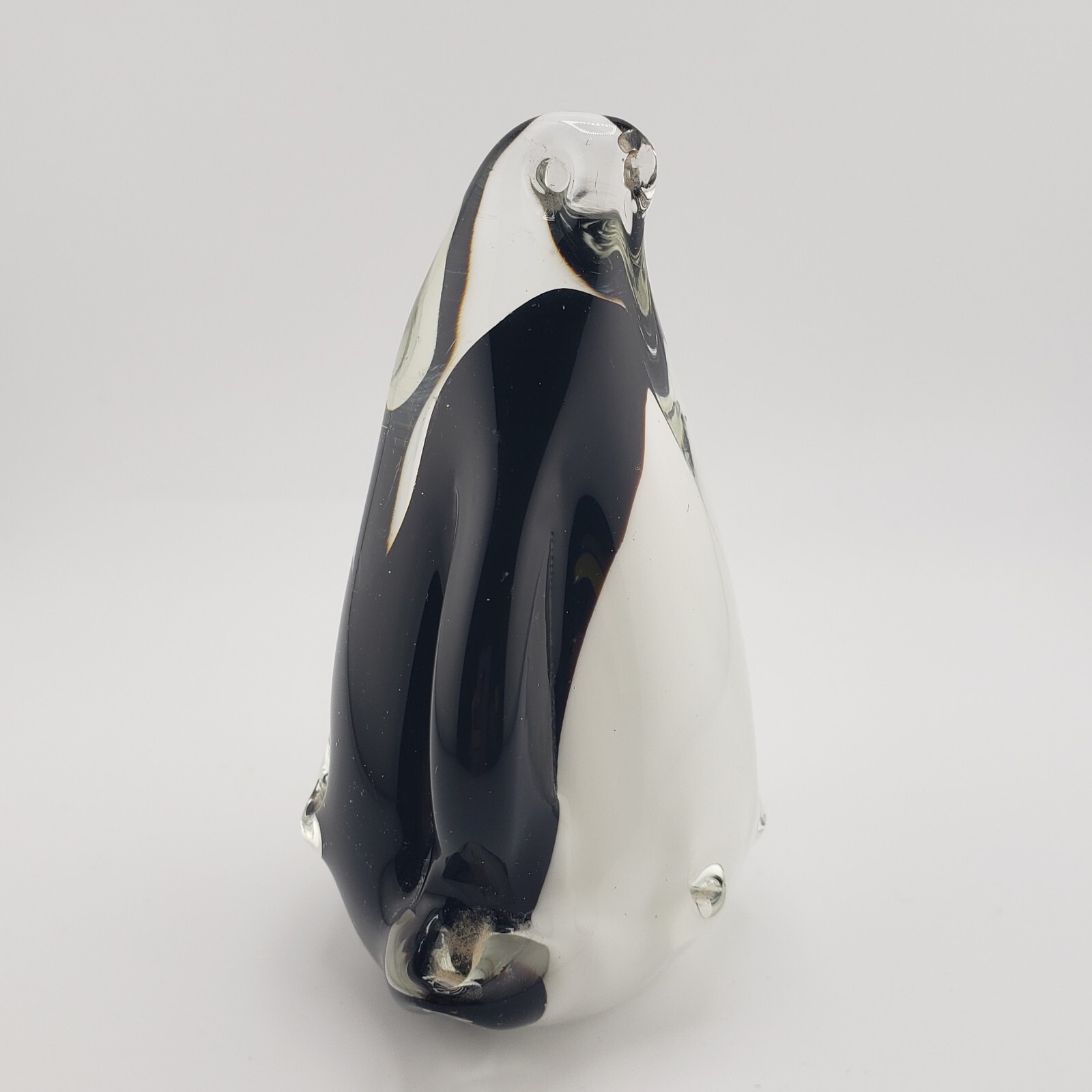Hand Blown Art Glass Penguin Paperweight Figurine Black White Clear Cute Gift