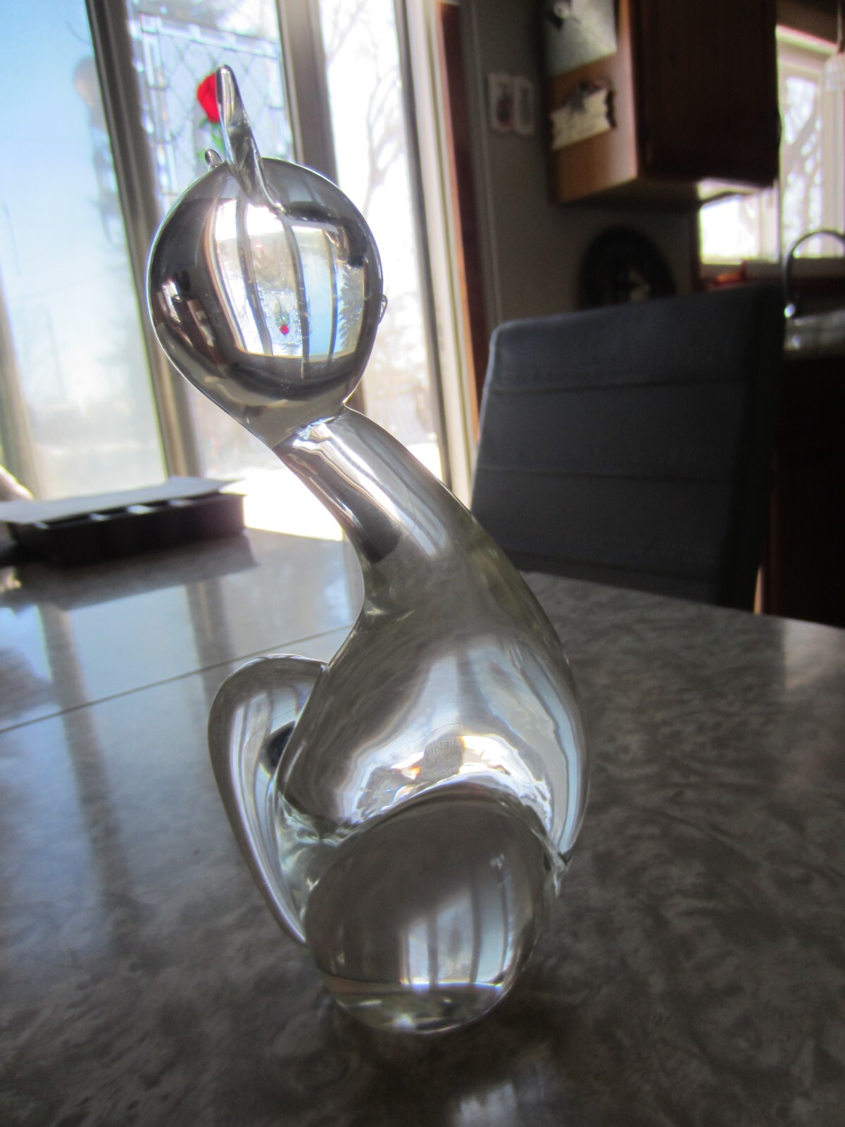 VTG. LARGE SIGNED art glass cat Unbranded clear color 7 3/4 in. tall