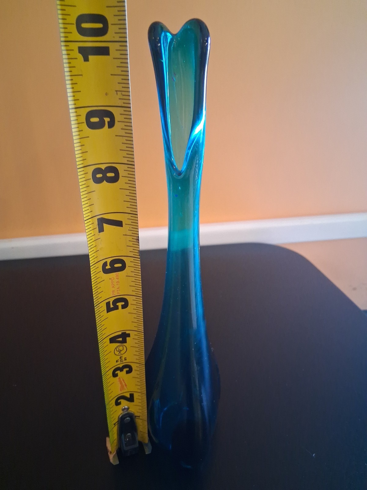 Vintage MCM Viking Glass Bluenique 3 Foil Swung Vase 10 Inches High. Stunning