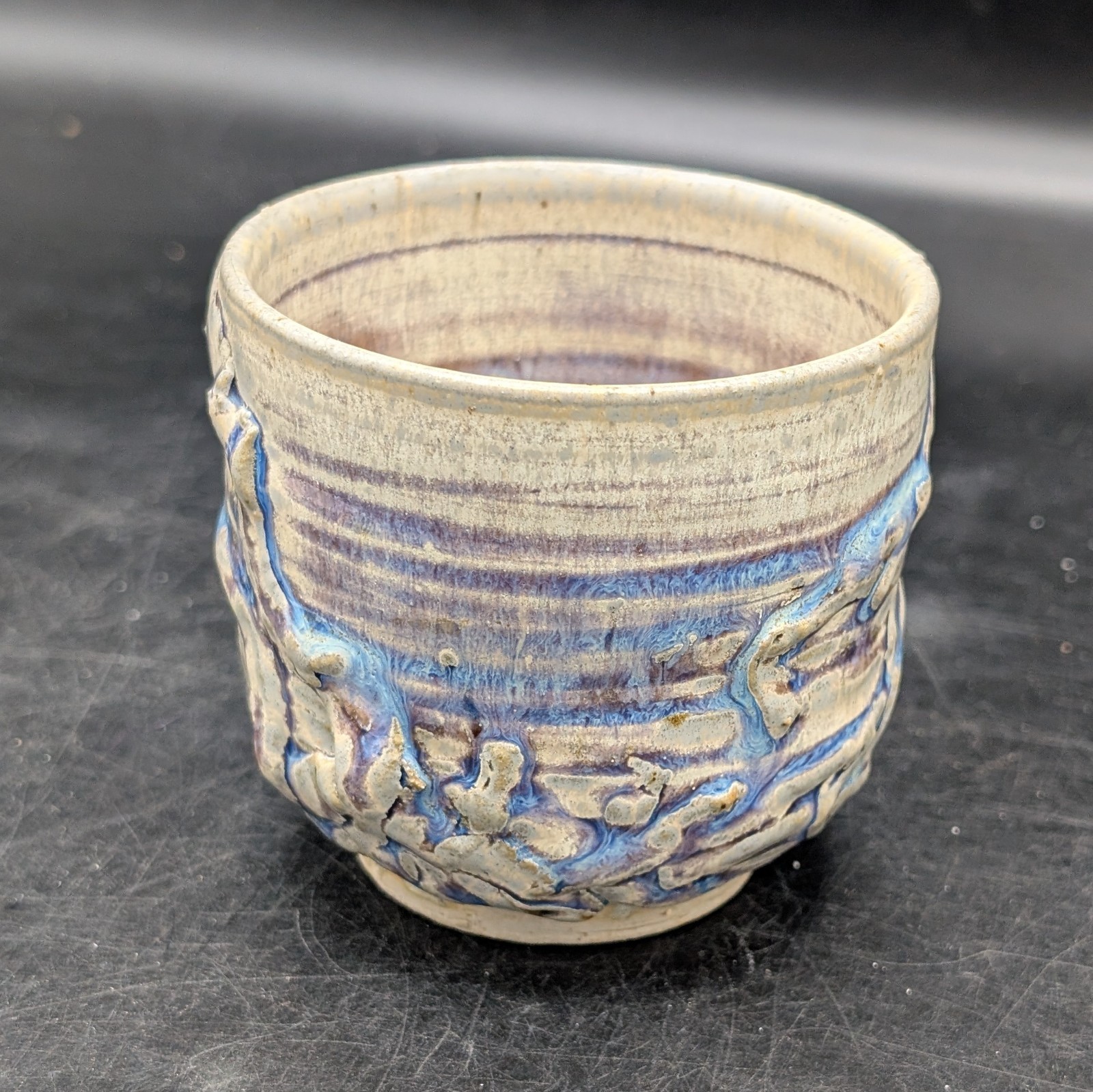 Studio Art Pottery Vase 3*3 Vintage 2004 Lavender & Blue Signed Ullas
