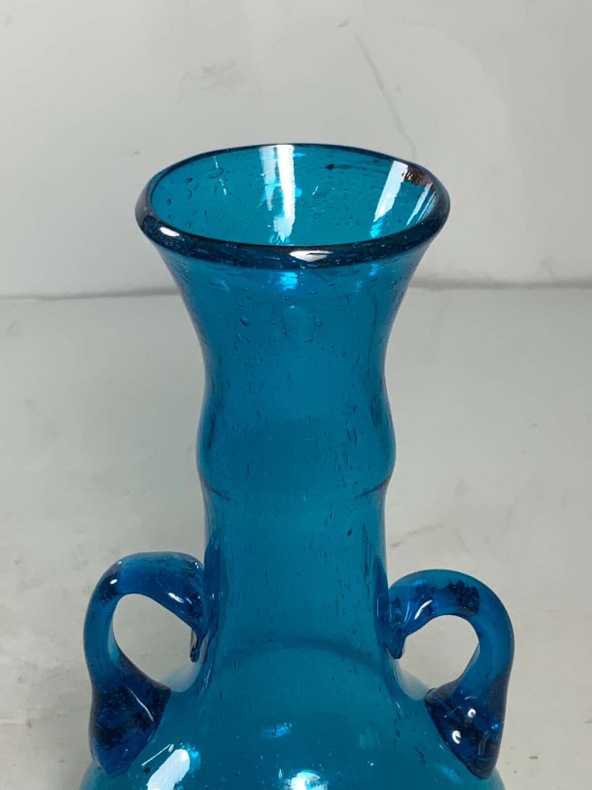 Vintage Hand Blown Blue Glass Small Vase with Applied Handles Made in Egypt 6″
