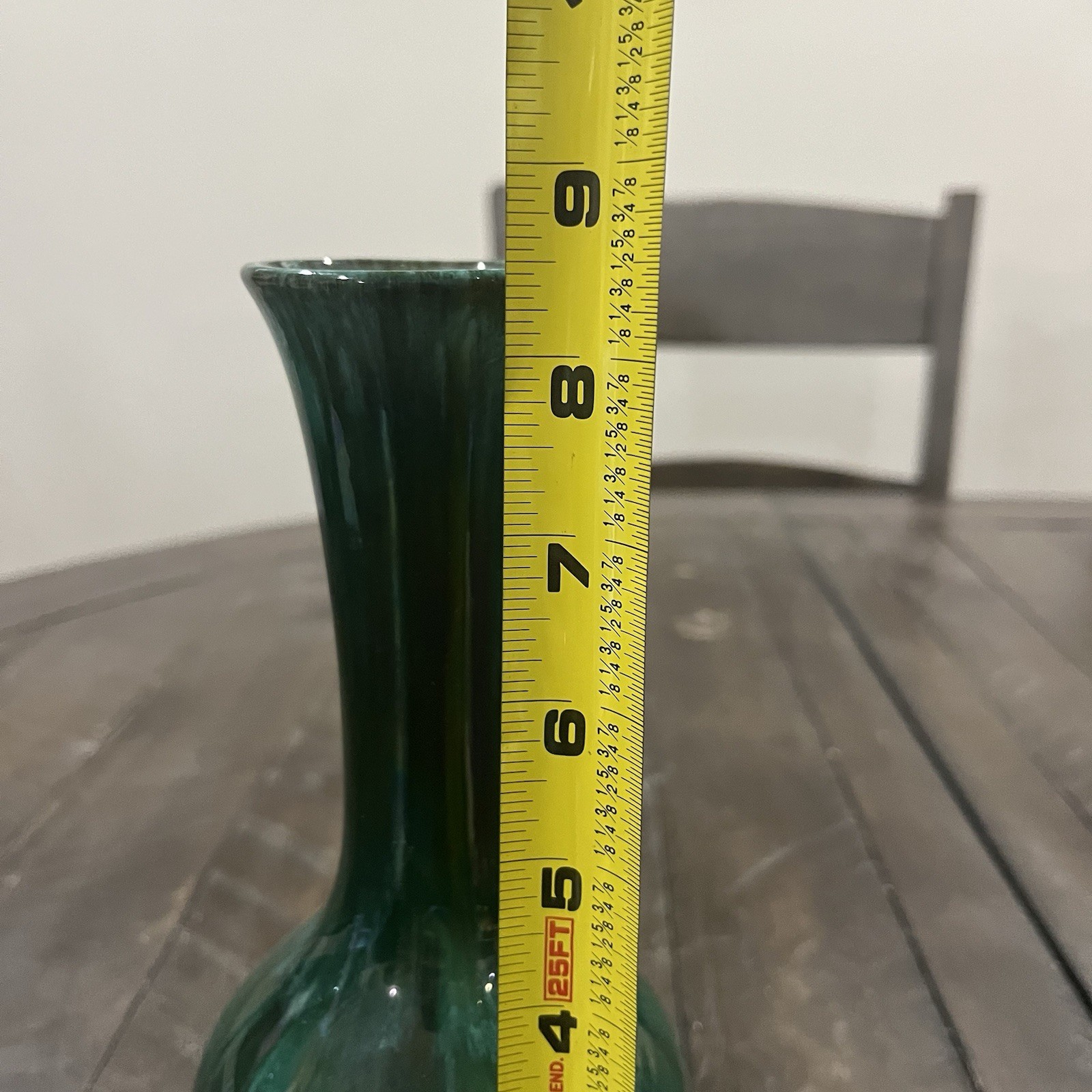Blue Mountain Canada Green and Black Drip Glaze Vase – Vintage Mid Century 8.5″