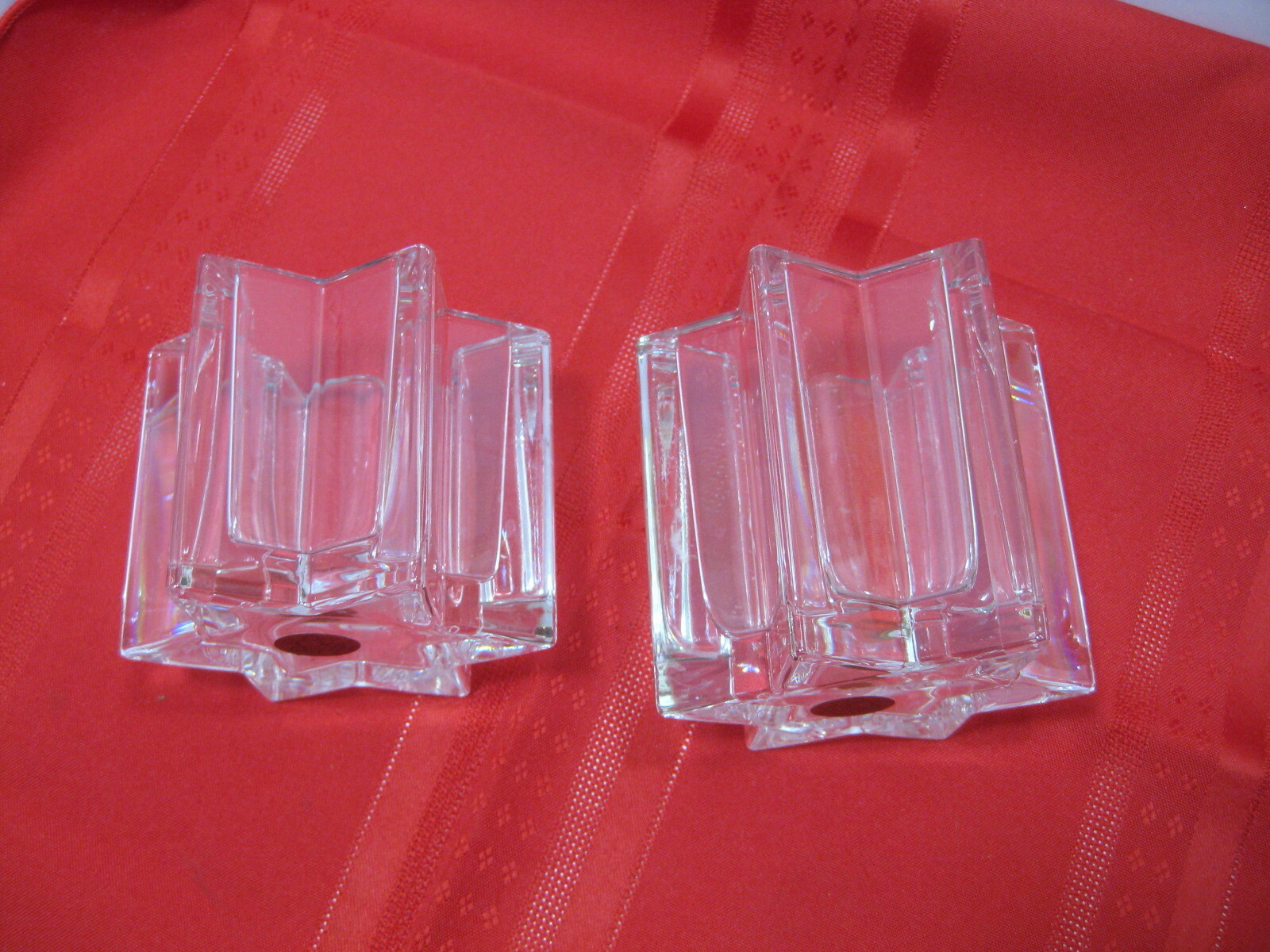 Lot 2 RCR Royal Crystal Rock 24% Lead Crystal Star Votive Candle Holders Italy