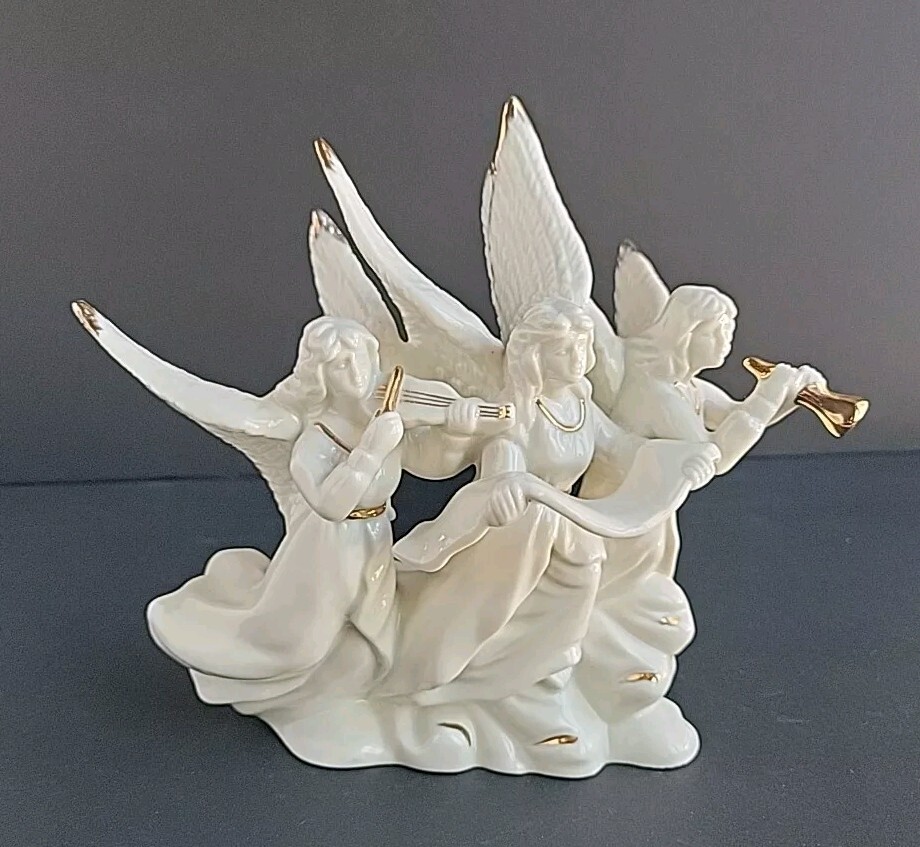 Lenox Fine Porcelain “Holiday Elegance” Ivory & Gold Angel Musical Trio FK001