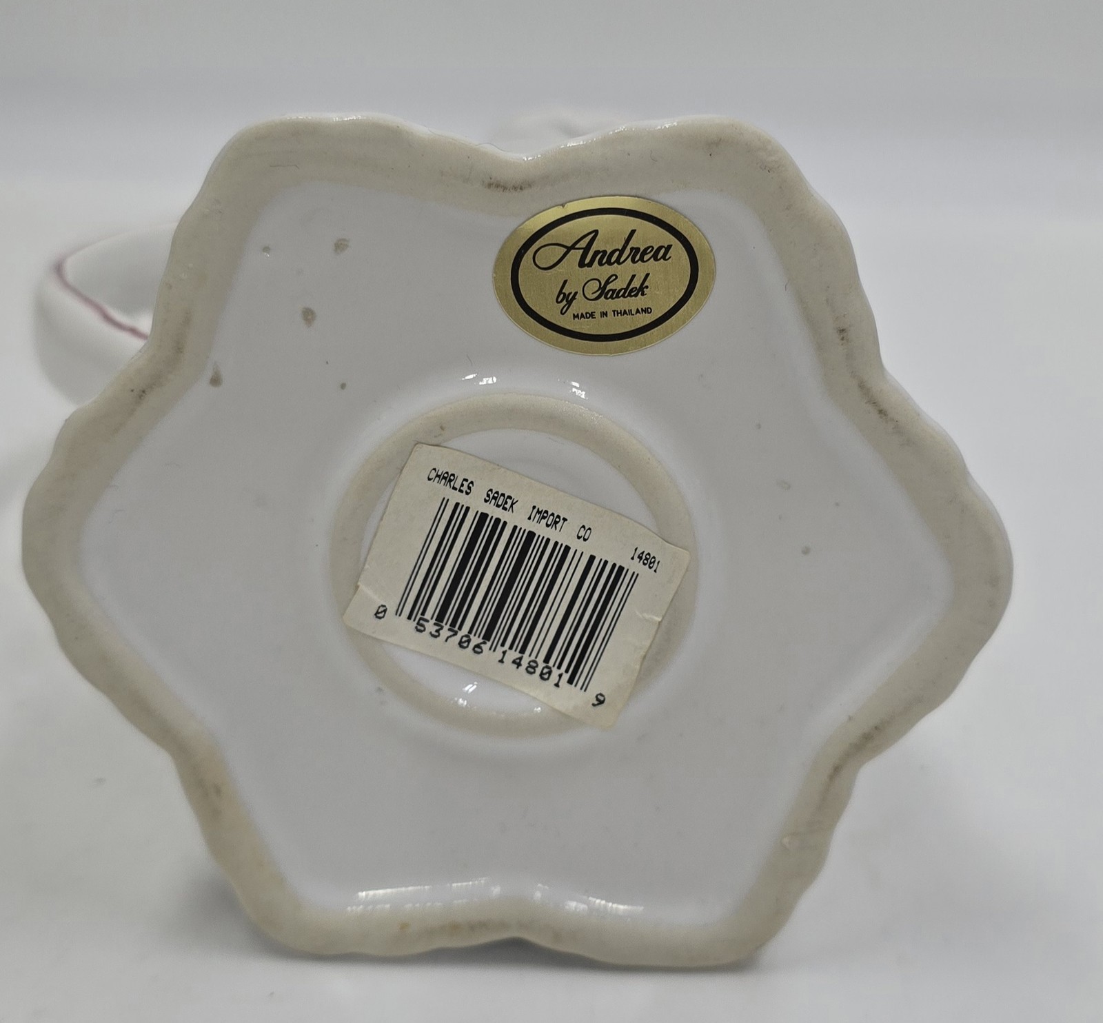 Andrea by Sadek White Ceramic Pitcher Vase Red Rose Floral Scalloped Rim Decor
