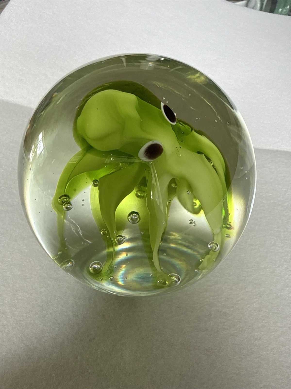 Unique Blown Clear Glass With Green Octopus Paperweight SPI Home. Sea Life. B3