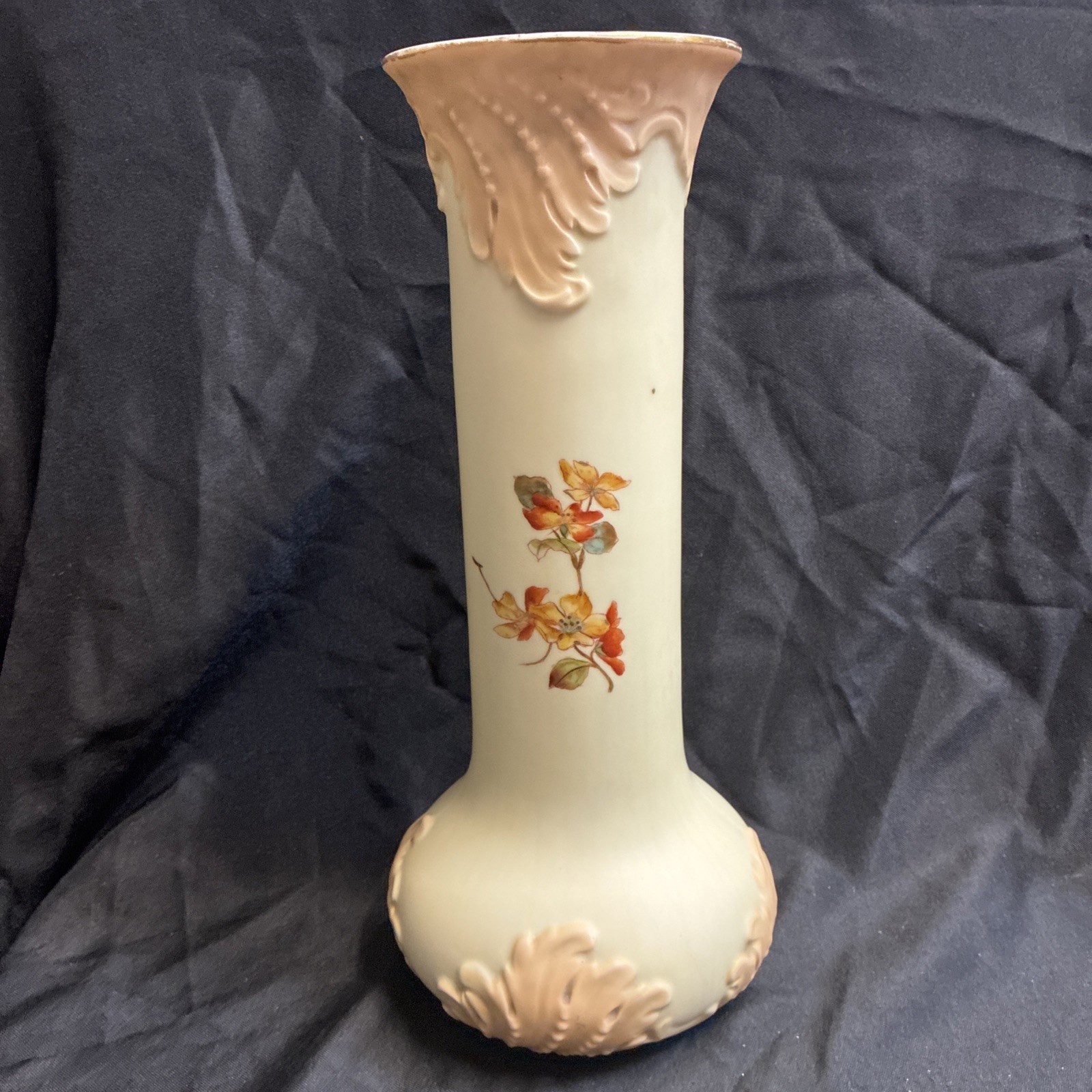 Antique 1904-1924 Royal Rudolstadt Vase 11in Flower Cream Gold Cylinder