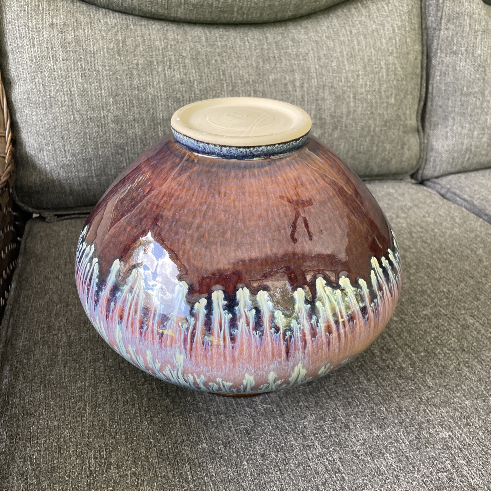 Bill Campbell Pottery Pot Vase Blue Purple Drip Flambeau Glaze Signed 7”