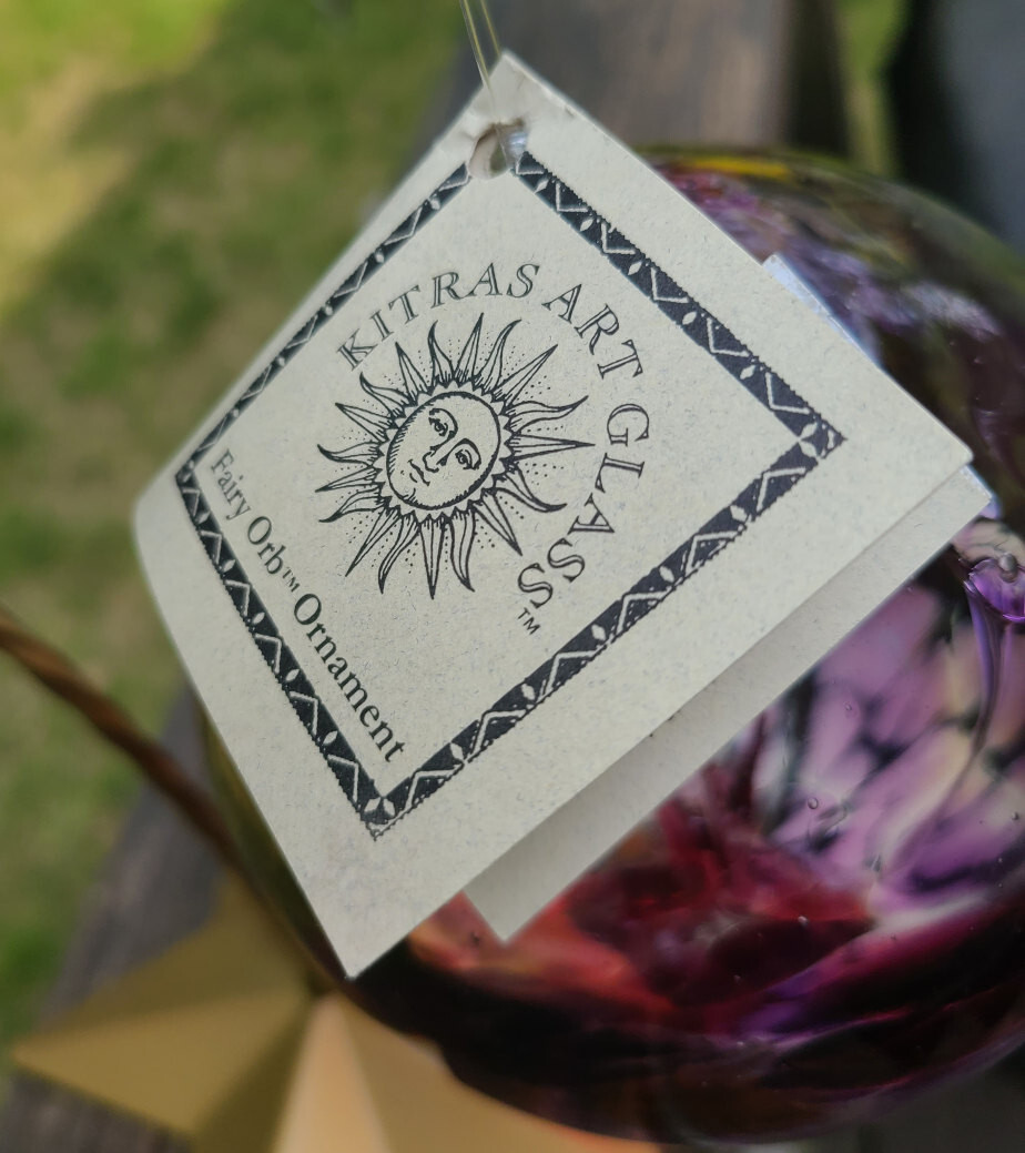 Kitras Art Glass – Sunshine Fairy Orb – Handblown Glass Ball 4-1/2 inch diameter