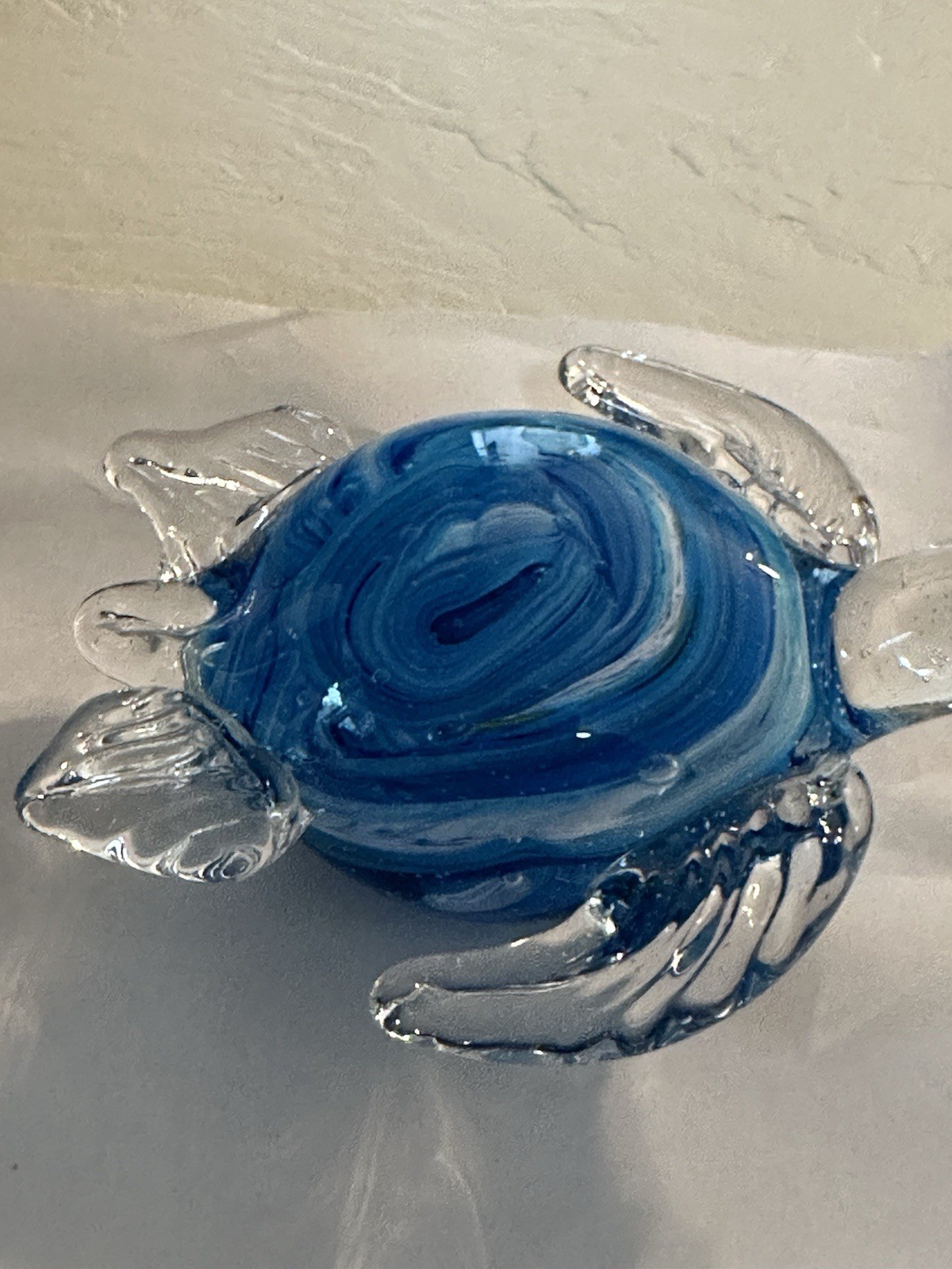 Glass Sea Turtle Blue White, Stripe Hint Of Green