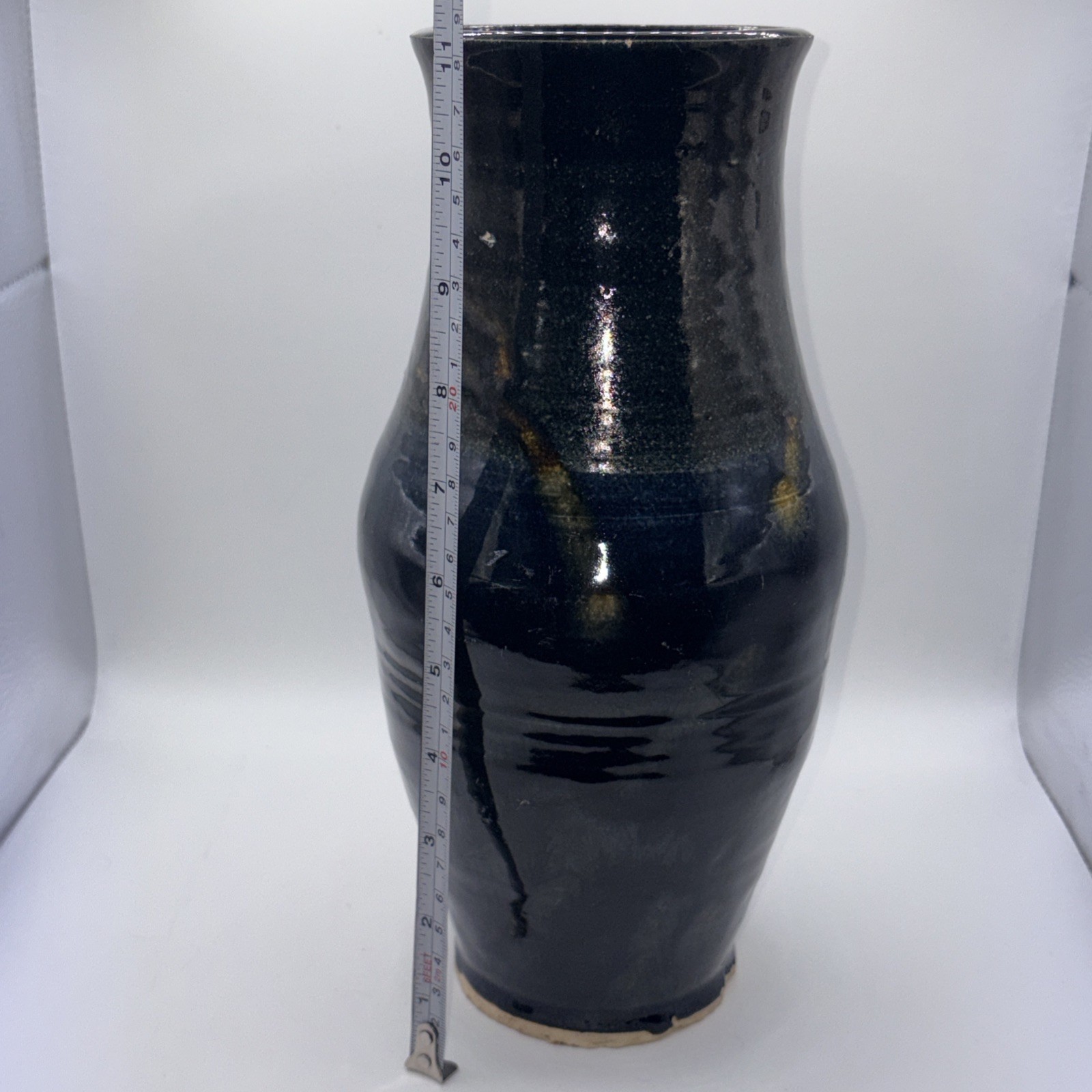 Signed M ∞ Large 11.25″ Studio Art Pottery Vase Cobalt Blue Drip Glaze HEAVY MCM
