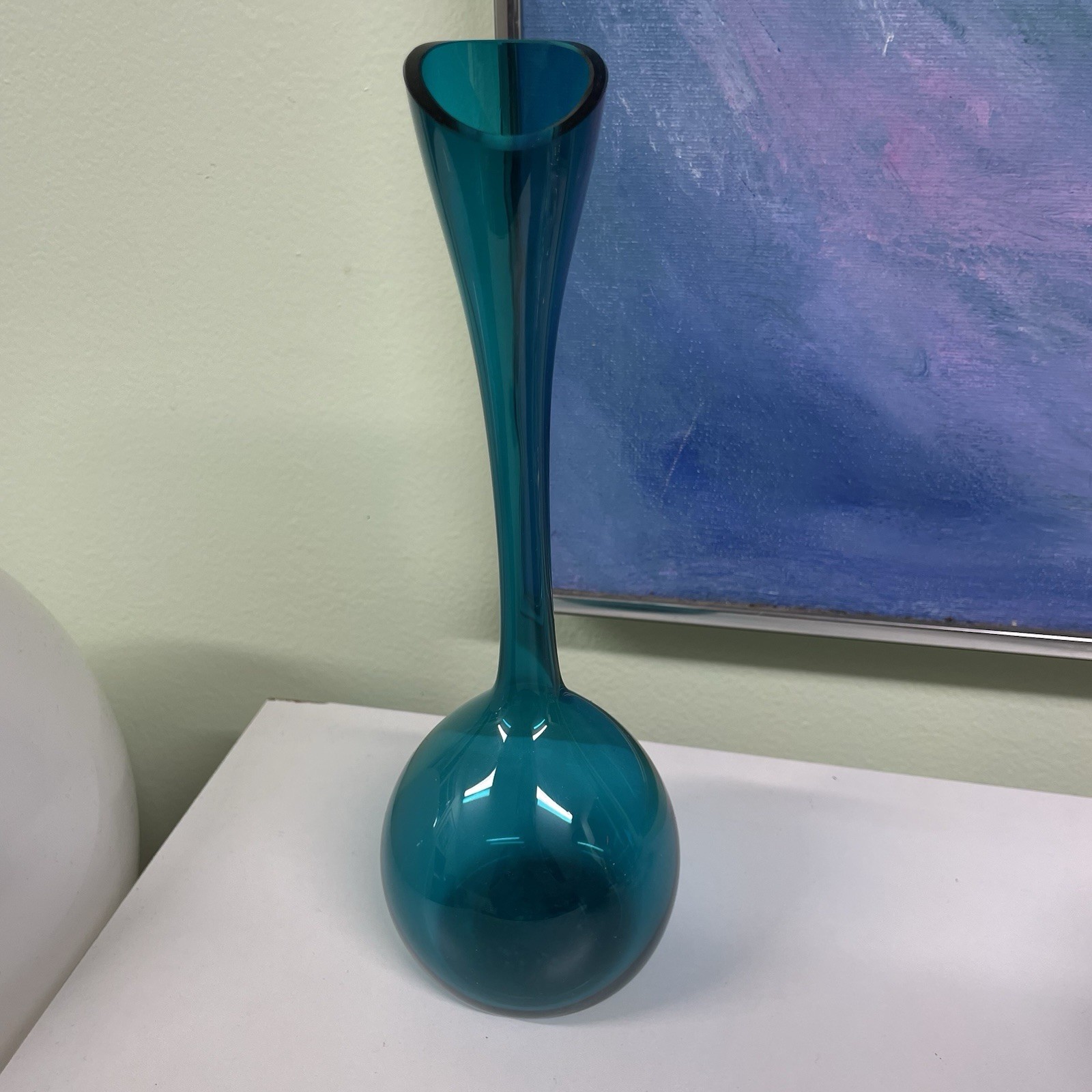 Vintage Mid Century Modern Lindshammar Gunnar Andar Swedish Teal Blue Bud Vase