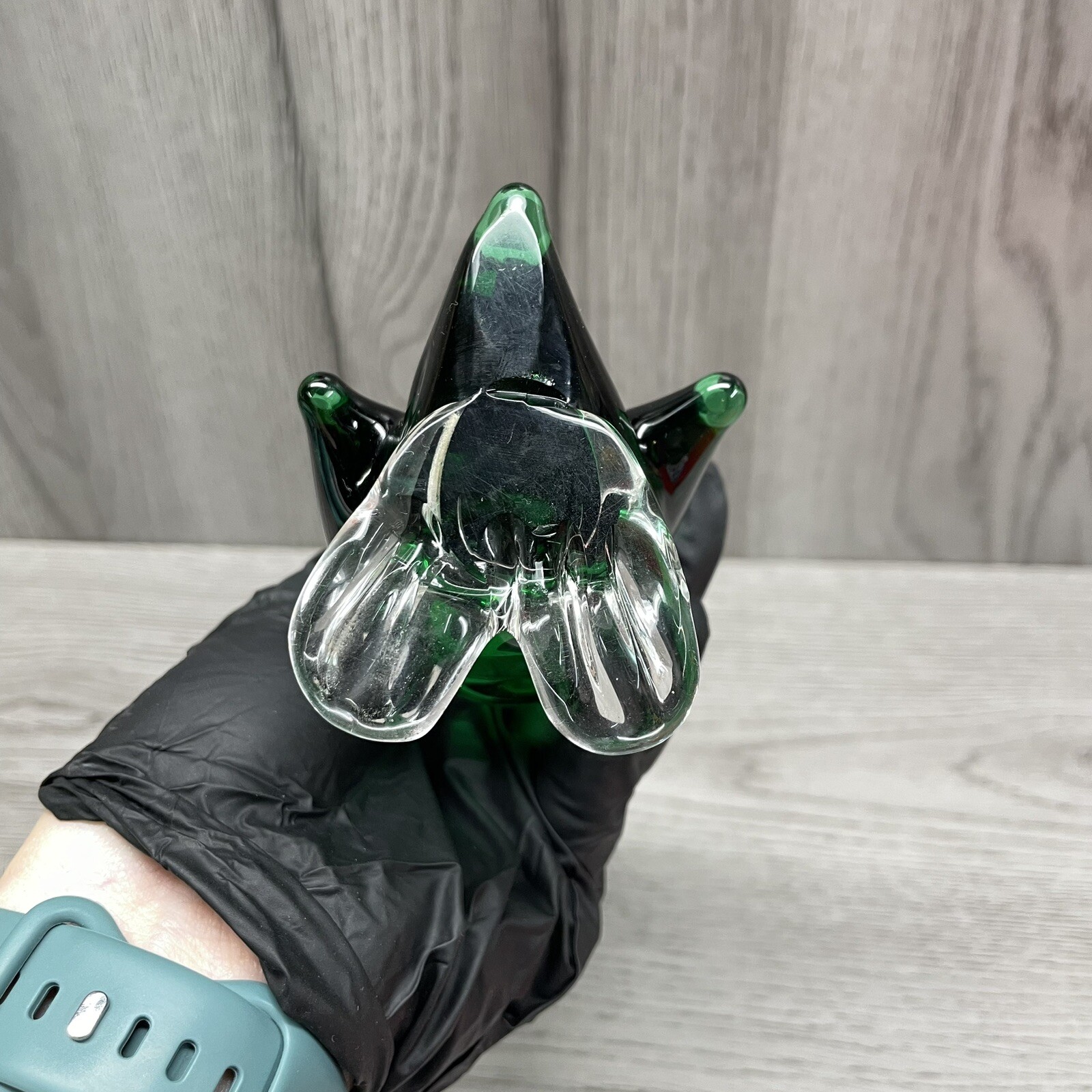 Vintage MCM Murano Style Blown Glass Green Duck Bird 7″ Mid Century Modern