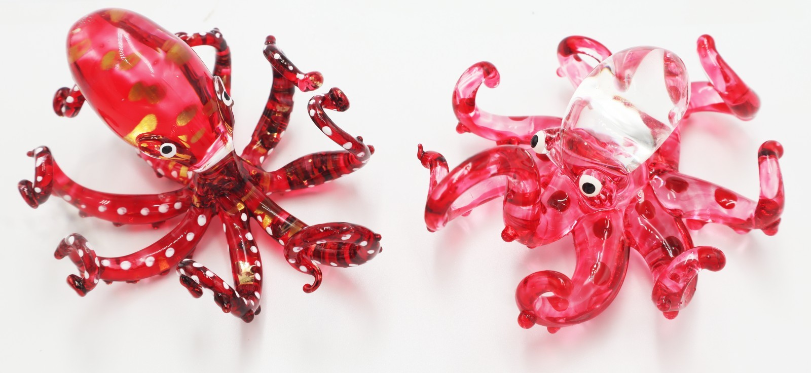 Hand Blown Glass Pink Painted Sea Octopus Set of 2 Mini Figurines 2 inch Decor