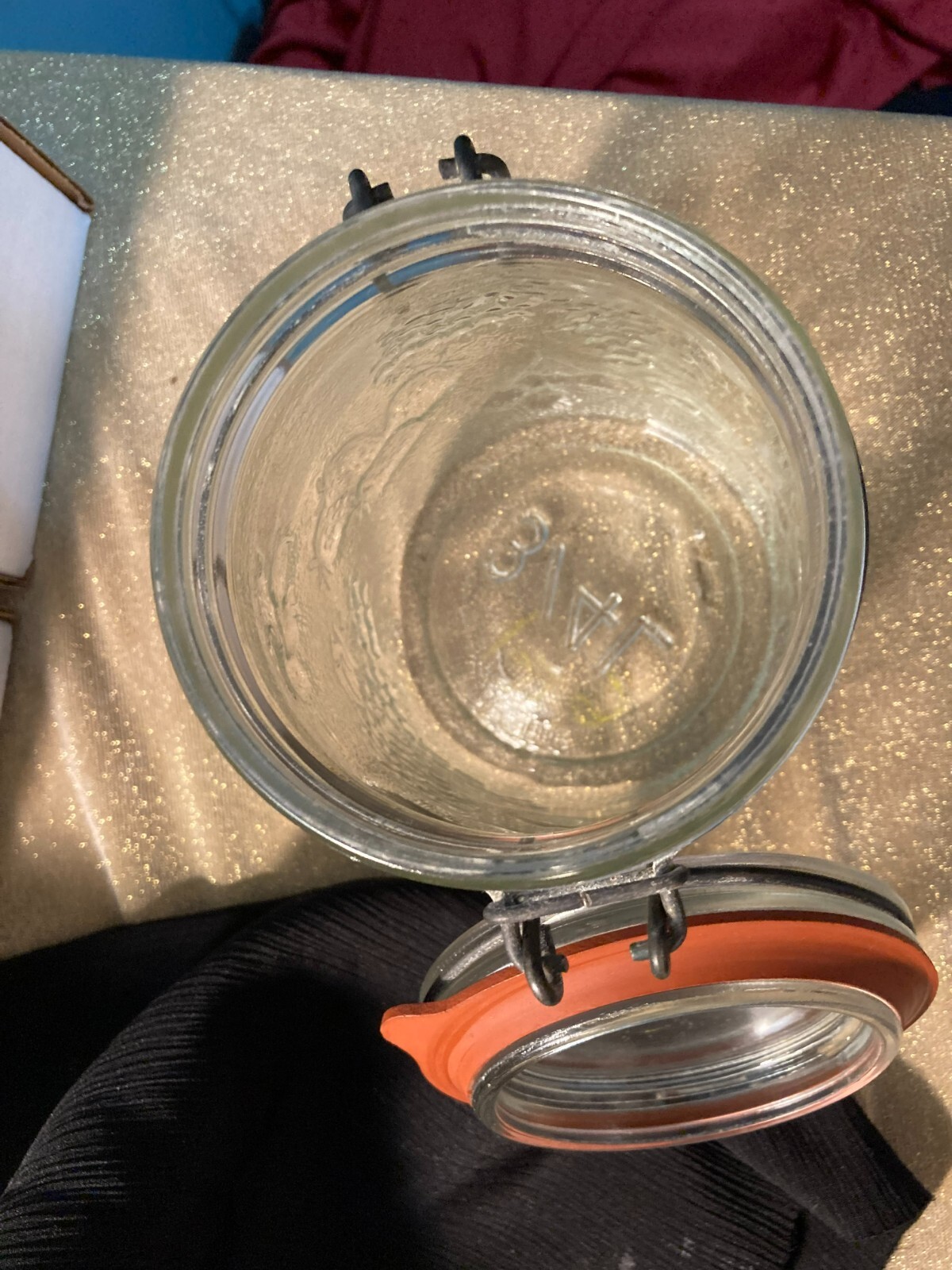 Vintage Clear Glass Decorated Jar/Canister w/ Fruit Pattern w/Original Seal-4×6″