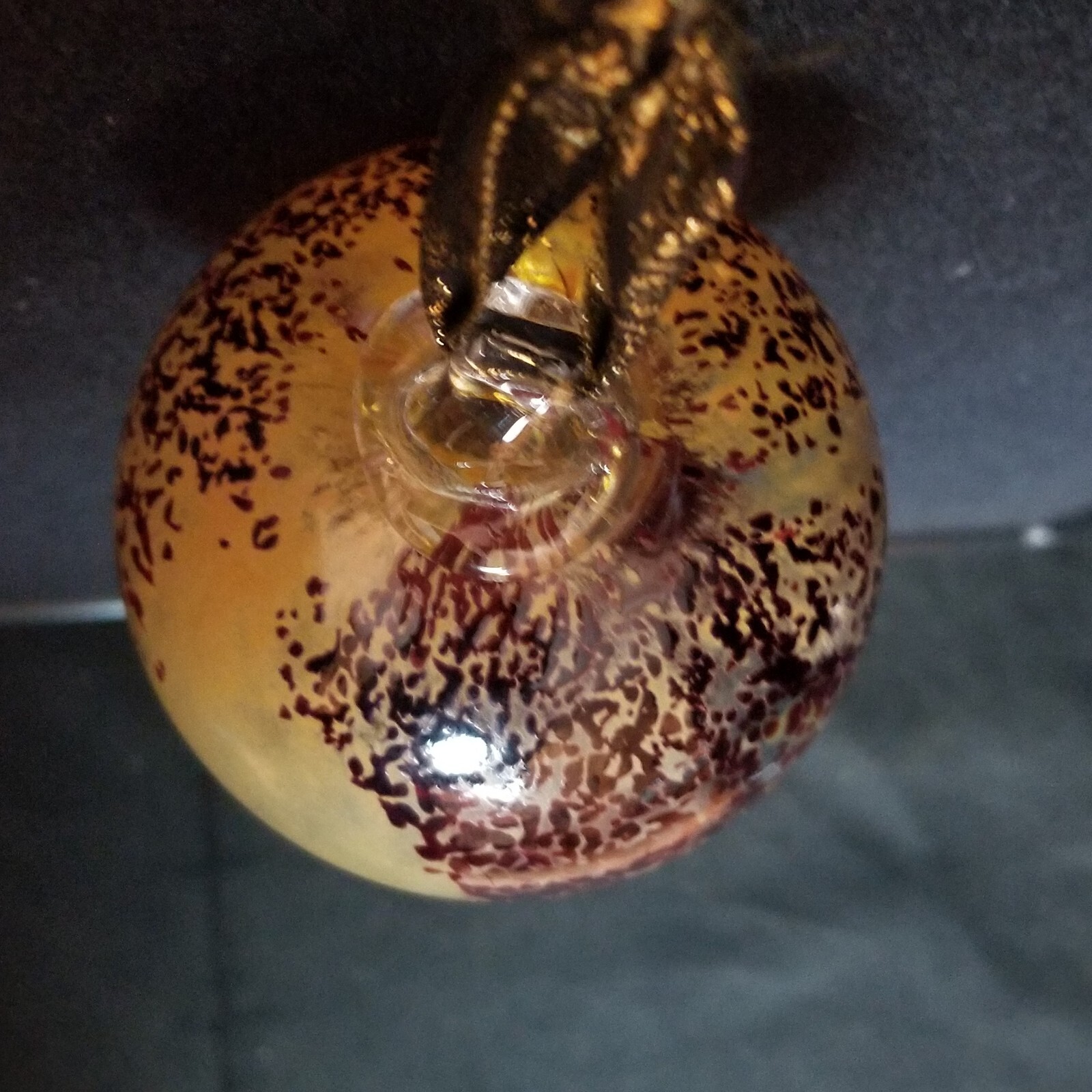 Art Glass Gazing Witch Ball Ornament Amber Multicolored 3.5″ 9