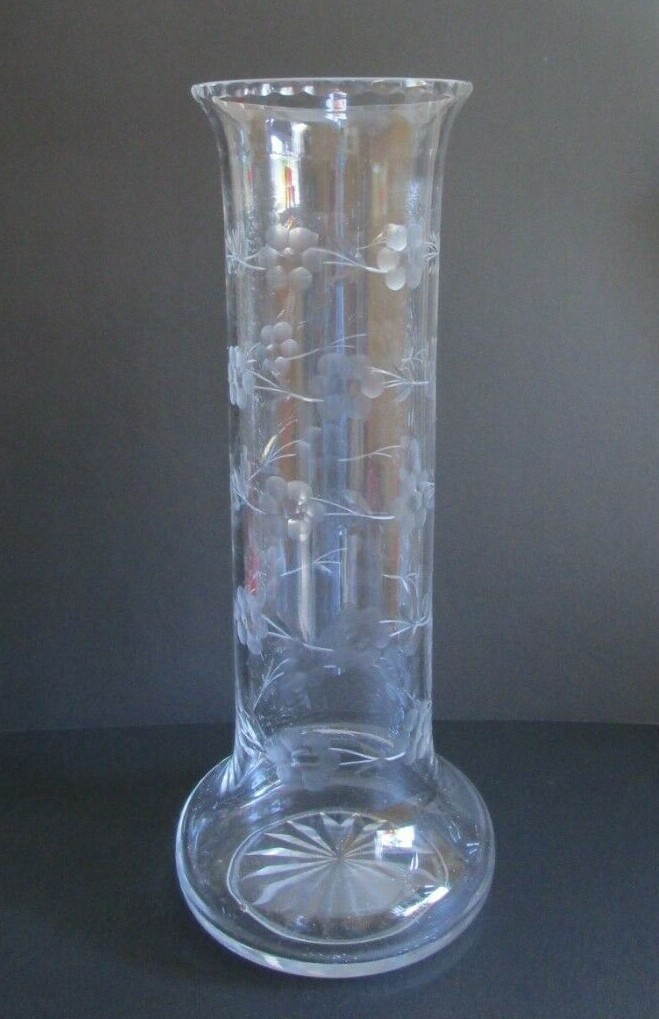 Antique Wheel Cut Crystal Glass Celery Cylinder VASE Thumb Nail Rim Star Base