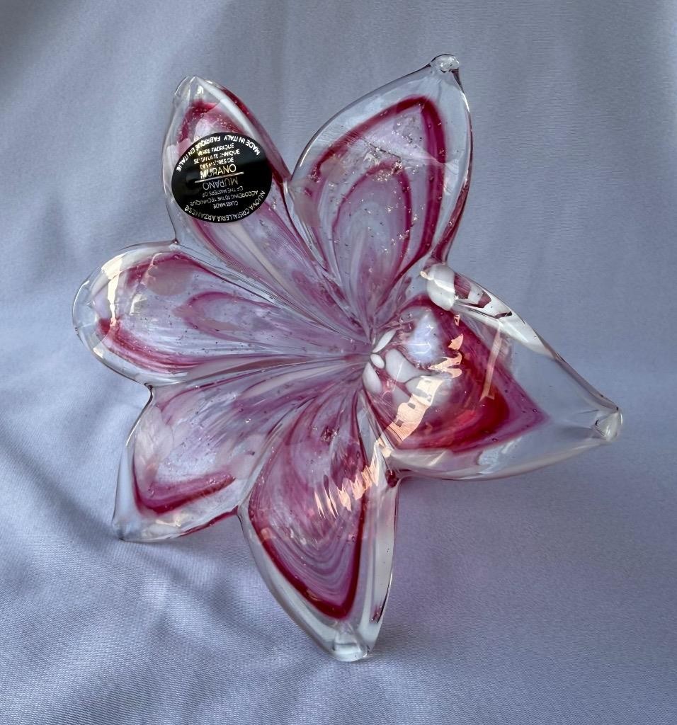 Genuine Italian Flower Blown Glass Murano Orchid Red White Italy 719
