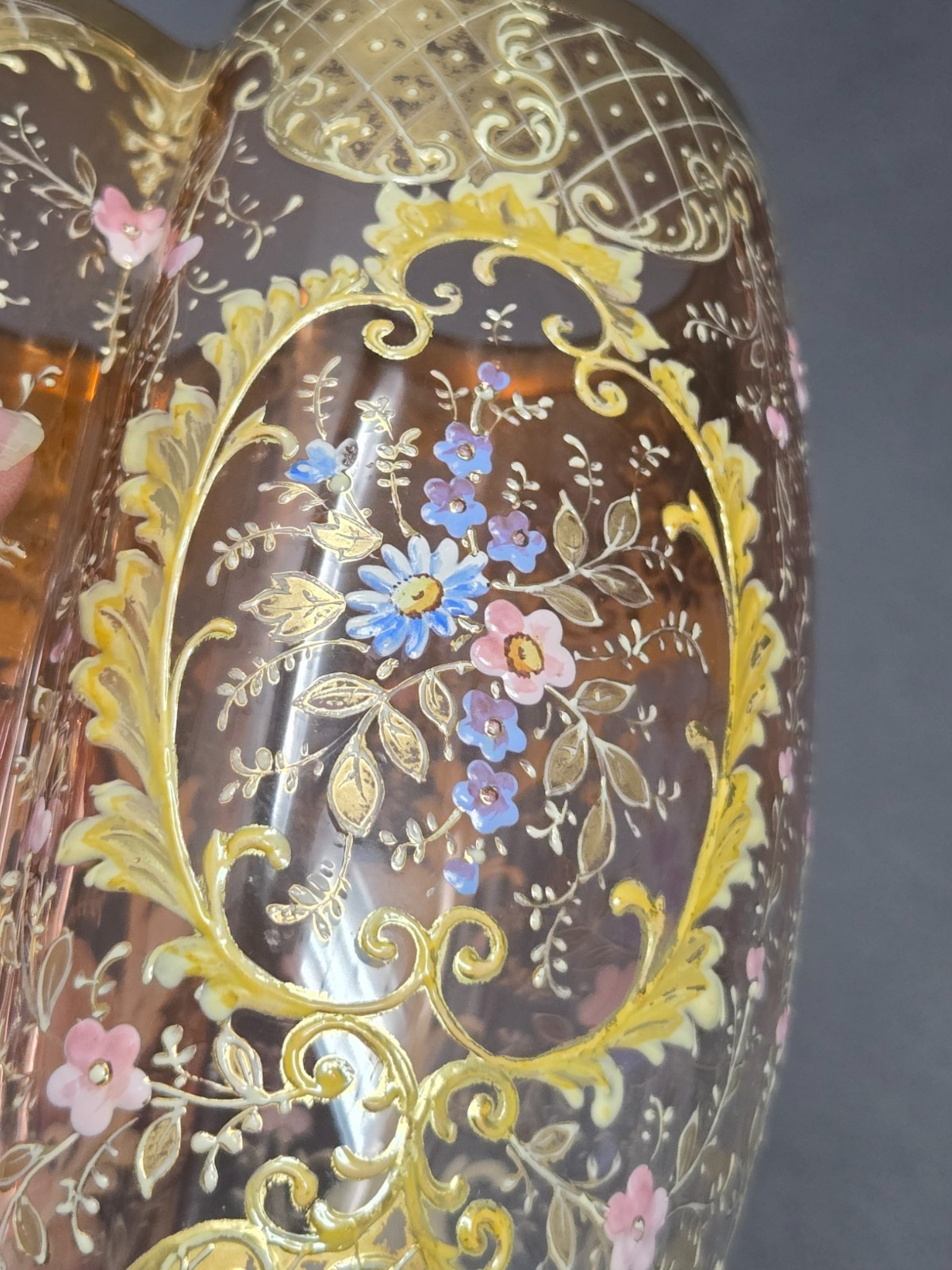 Bohemian Moser Style Hand Enameled Vase