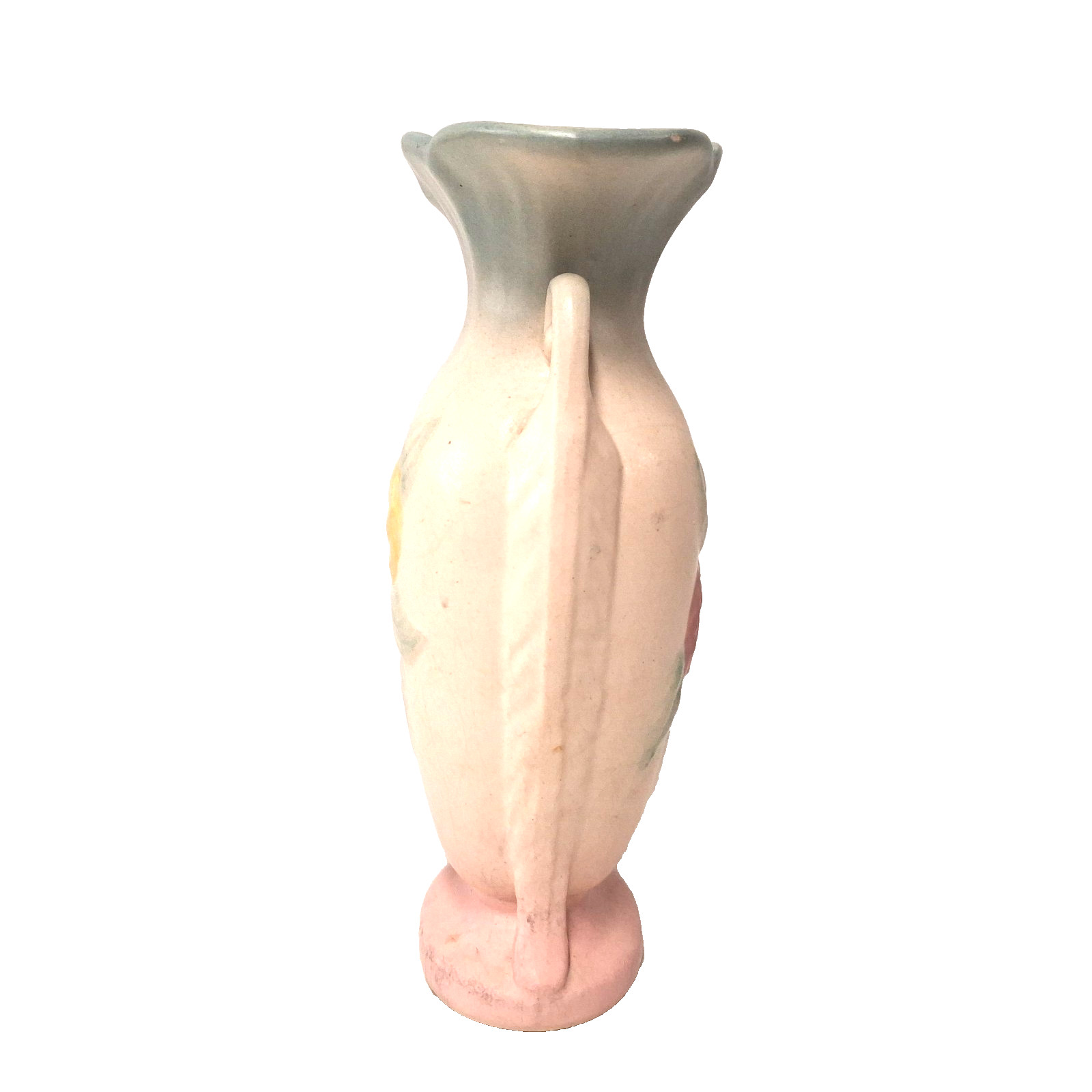 Hull Magnolia H-7 Double Handle Vase Pink Yellow Floral Art Pottery Vintage USA