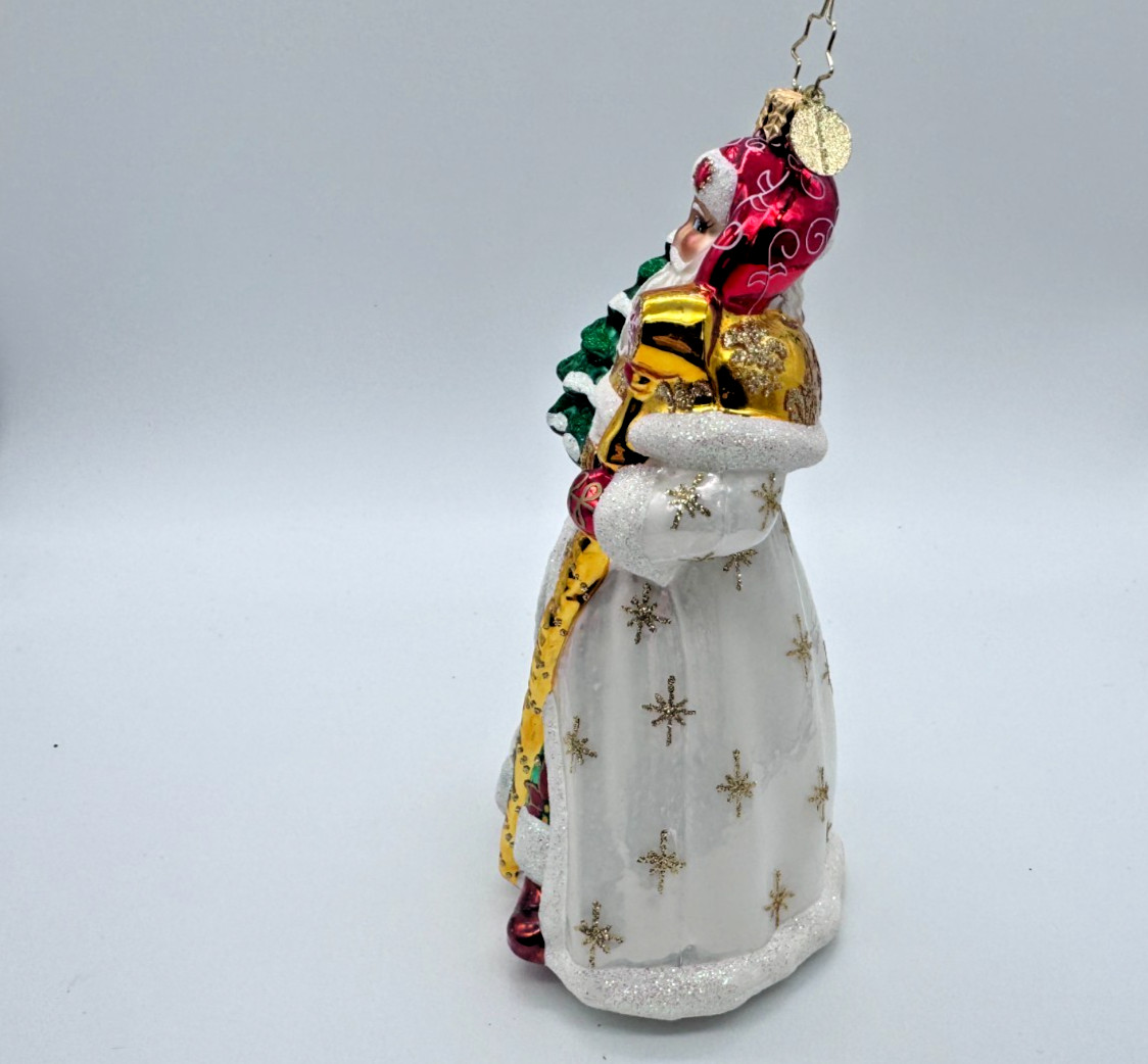 Christopher Radko Old Tyme Tidings Santa Glass Christmas Ornament 6.5″
