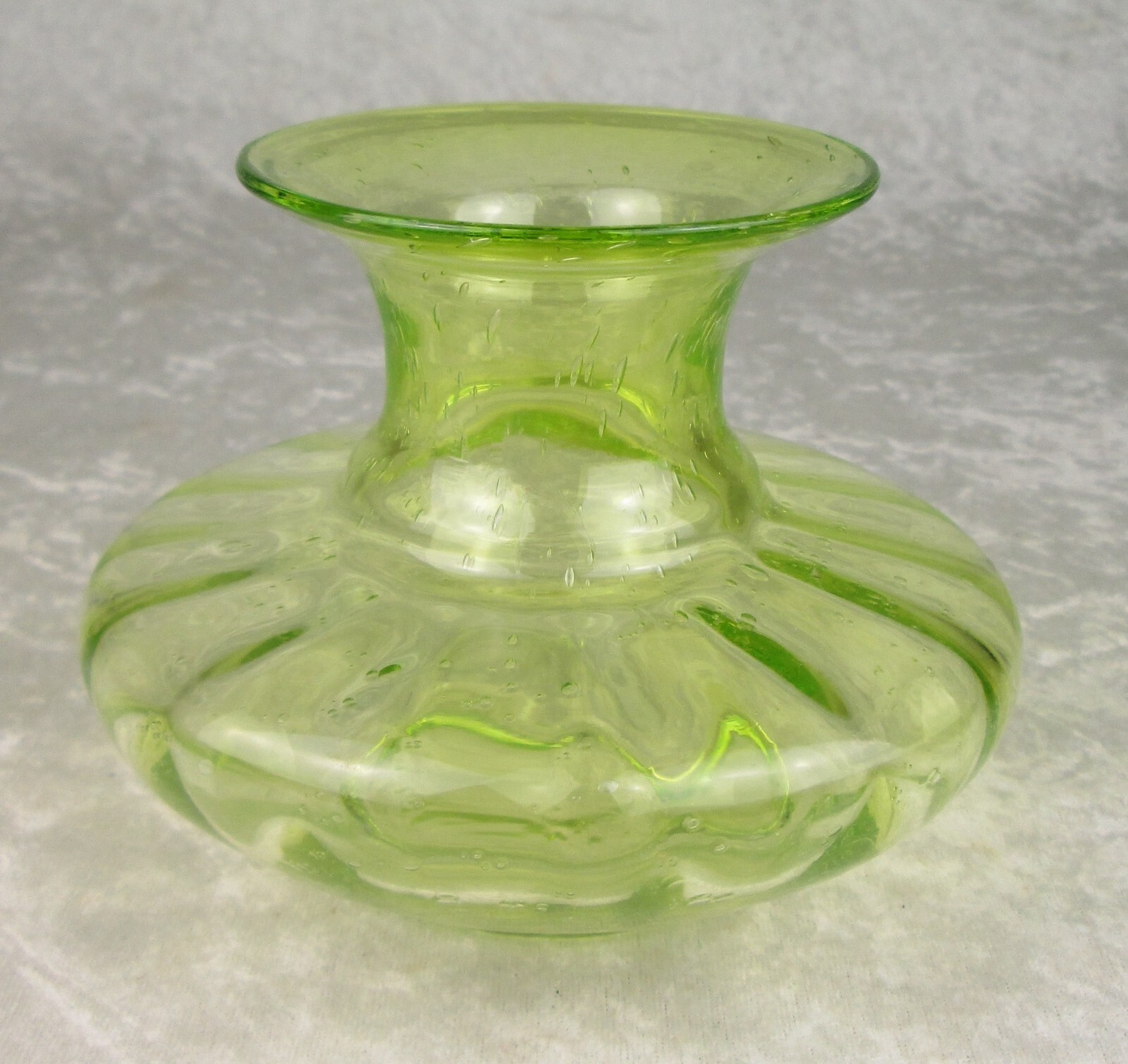 Biot Bubble Glass Vase Bright Yellow Green Hand Blown 4-1/2 inches Tall 5-1/2D