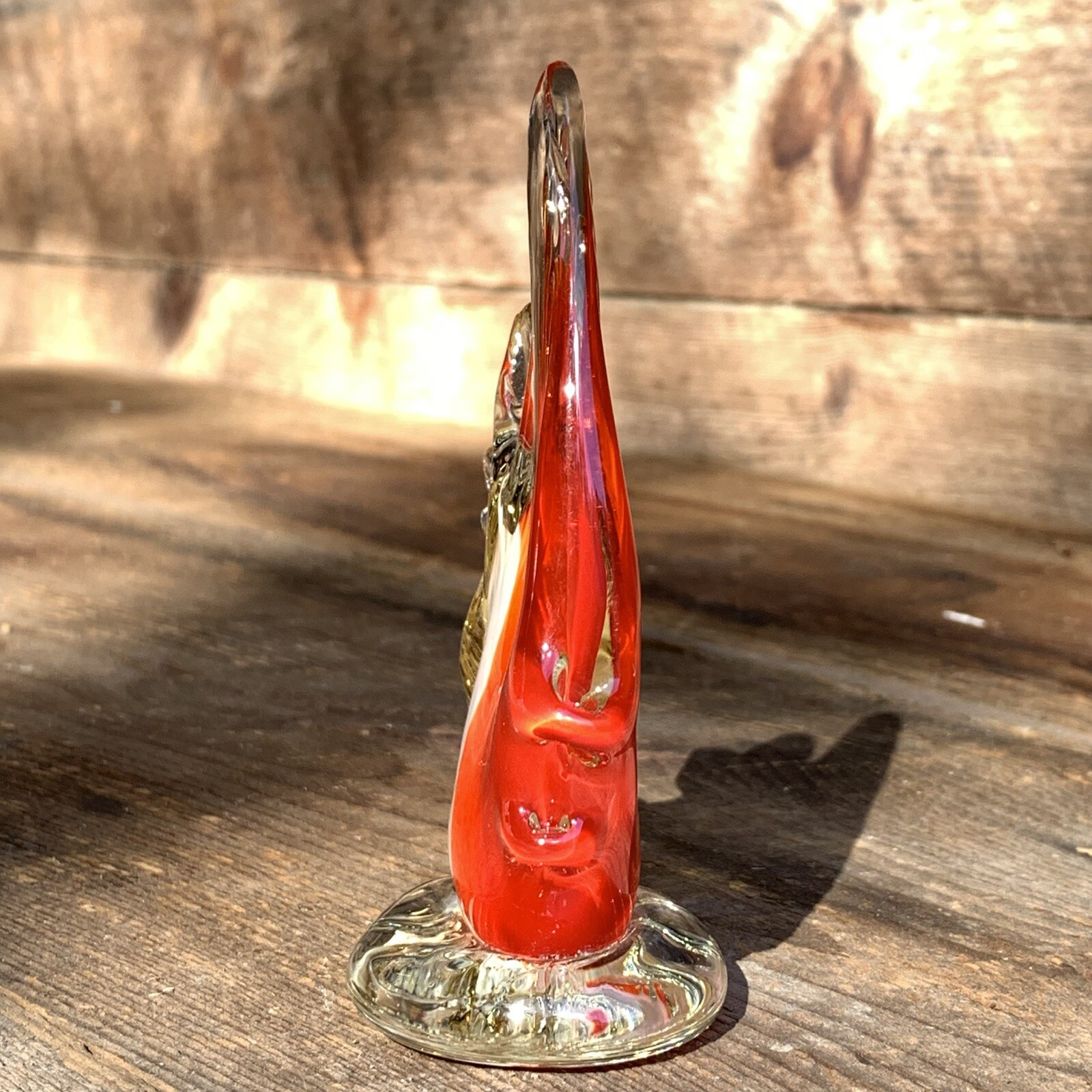 Art Glass Paperweight Tropical Angel Fish Red Orange White Clear 4.5” T