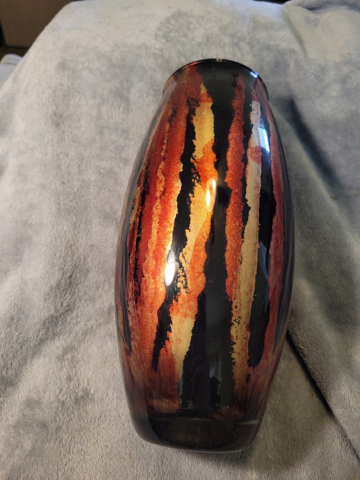 Metallic Red Black & Gold Multicolored Vase 10.5in