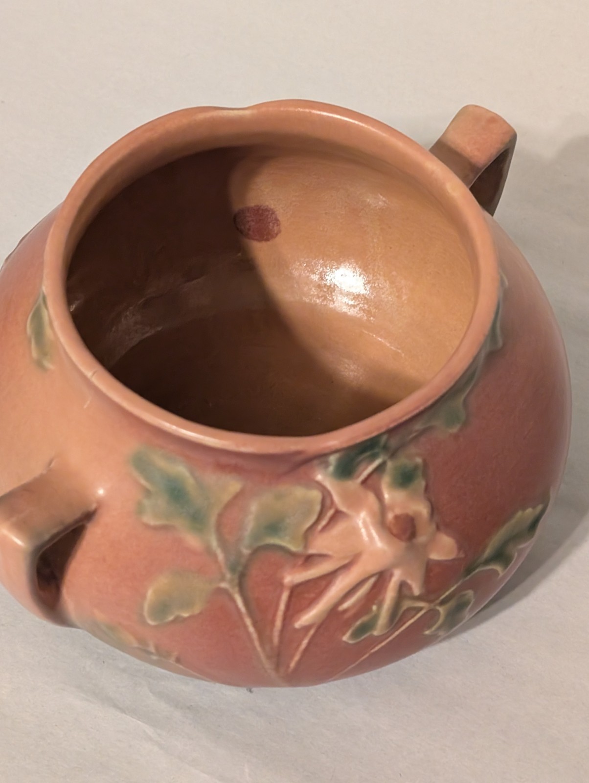 Vintage 1941 Roseville Pottery Bleeding Heart Paint/Gr. Planter Vase Pot #399-4