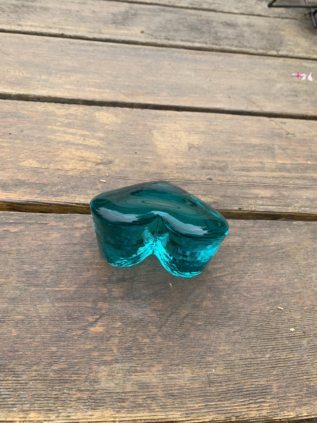 FIRE AND LIGHT Aqua Heart Paperweight Recycled Glass Art