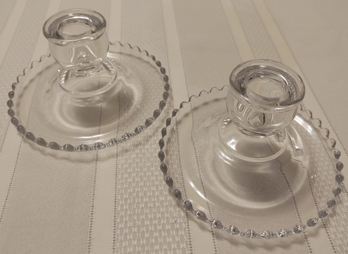 Imperial Glass Candlewick Rolled Edge Candlesticks -Pair -Vintage -3″ x 5.5″ EUC