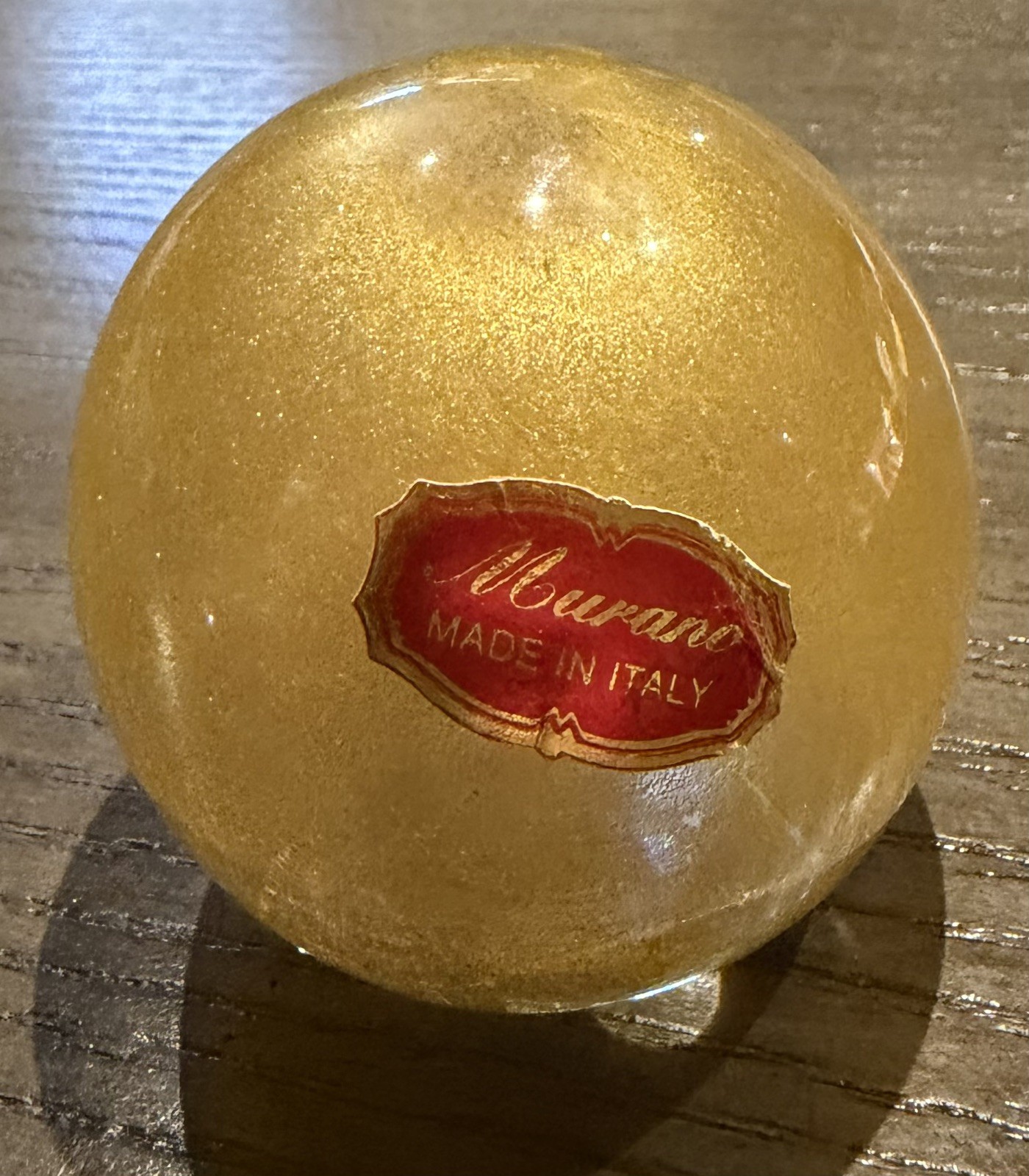 Vintage Murano Gold Leaf Specks Clear Round Paperweight