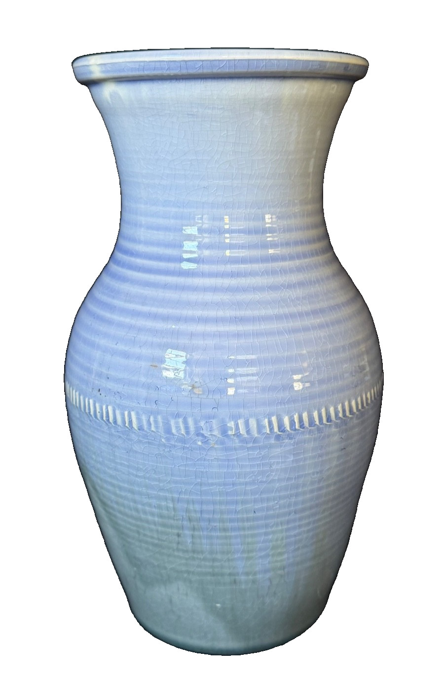 MOORCROFT NATURAL LUSTRE LIGHT BLUE RIBBED VASE ART POTTERY 10.5 In c1930 As Is