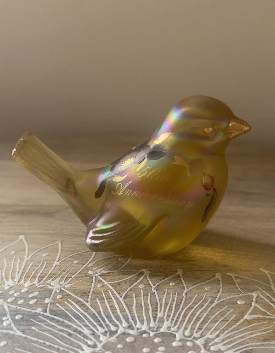 FENTON Hand Painted Signed Cutshaw BIRD Glass Figurine 50th Anniversary