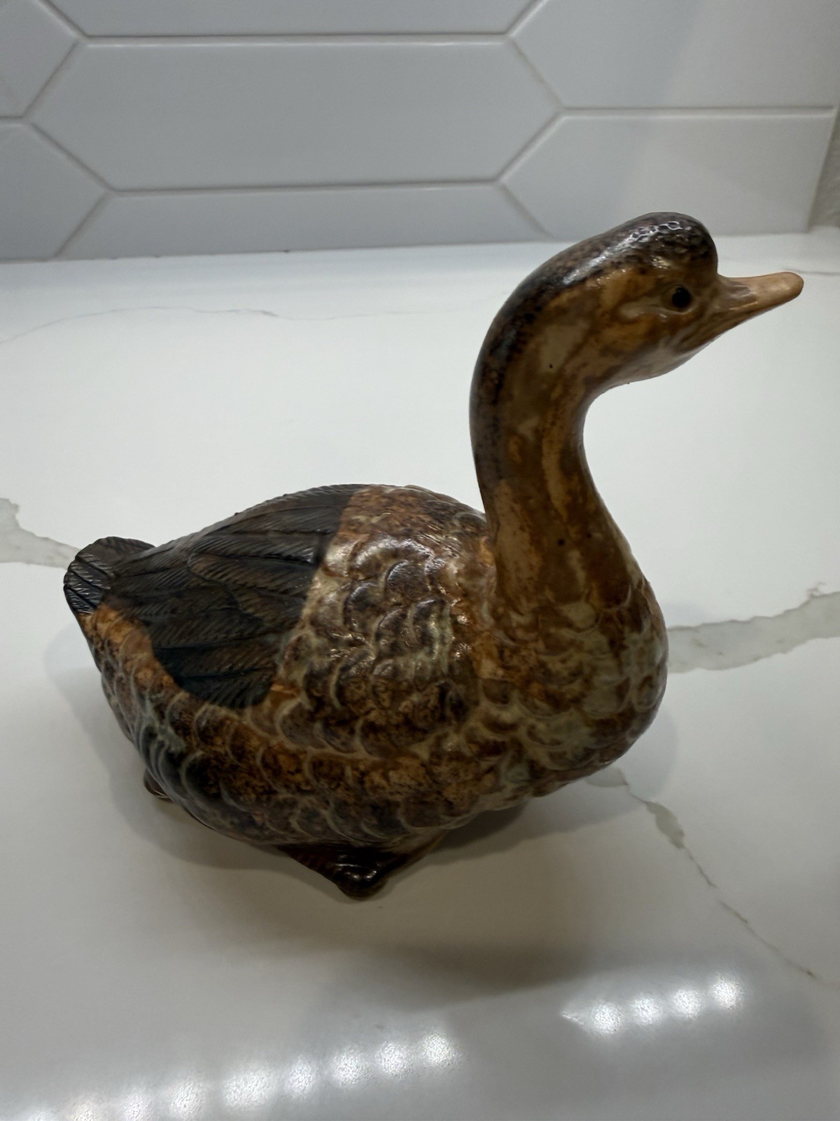 Vintage Pottery Goose Figurine Statue Ceramic MCM Boho