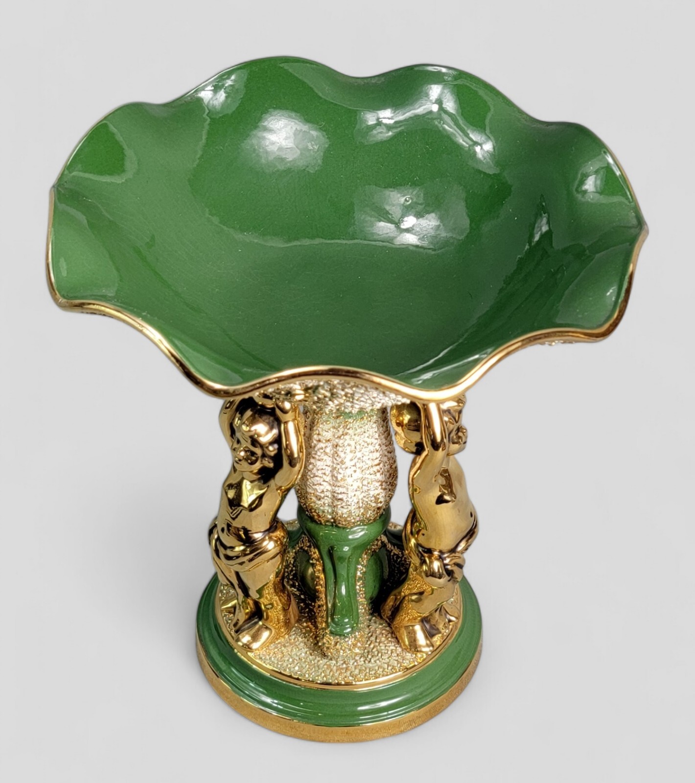 Vintage Signed JEAN CIPOLLA Ceramic ATLANTIC MOLD Cherub PEDESTAL Pottery LARGE