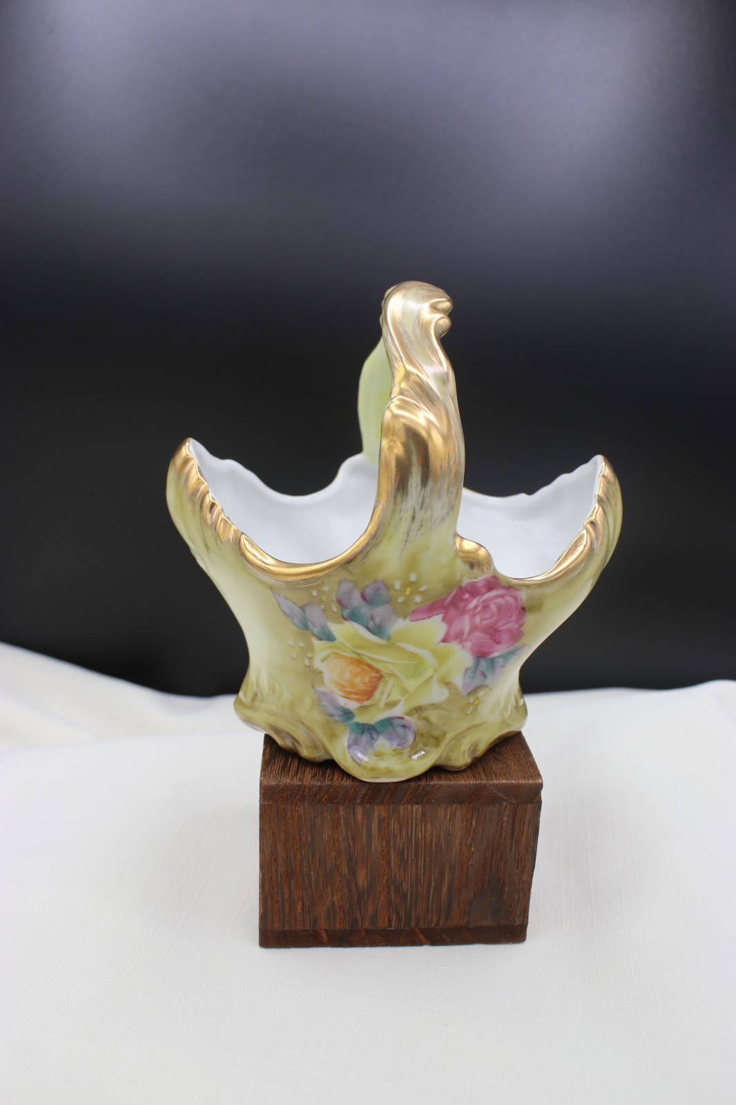 Vintage 4 Inch Nippon Miniature Basket Hand Painted with Flowers and Gold Trim