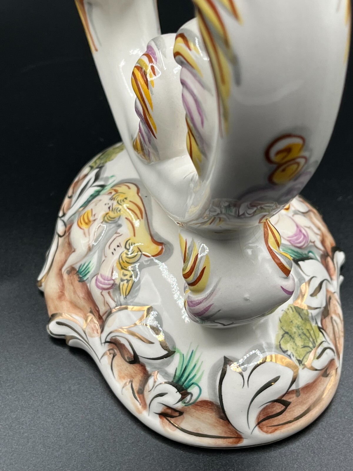 Vintage Alcobaca Portugal Capodimonte Double Candle Holder Hand Painted Stamped