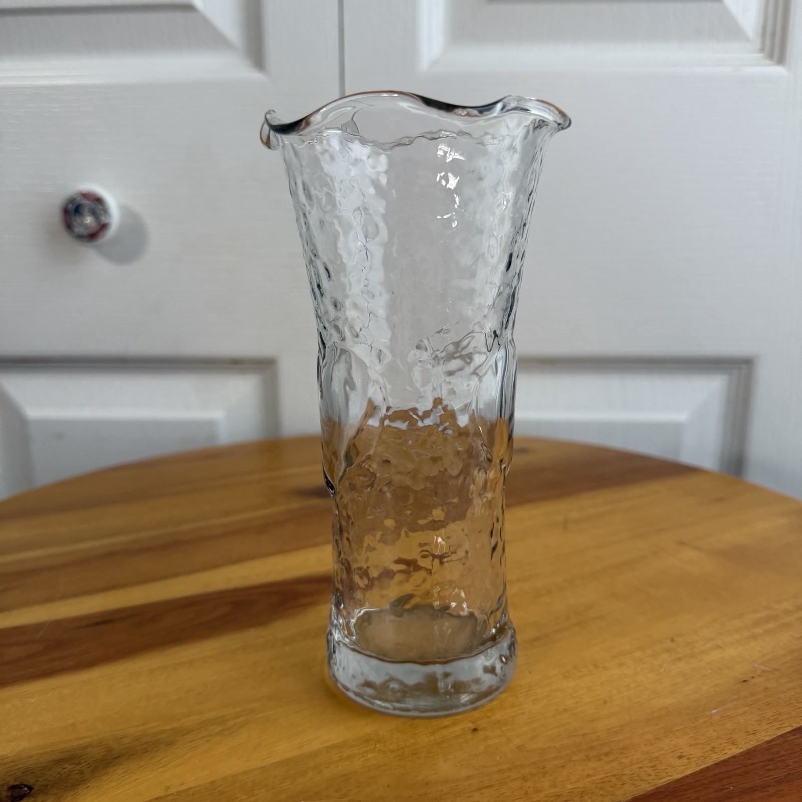 Anchor Hocking Clear Textured Glass Flower Vase Heart Imprint Ruffle Edge VTG