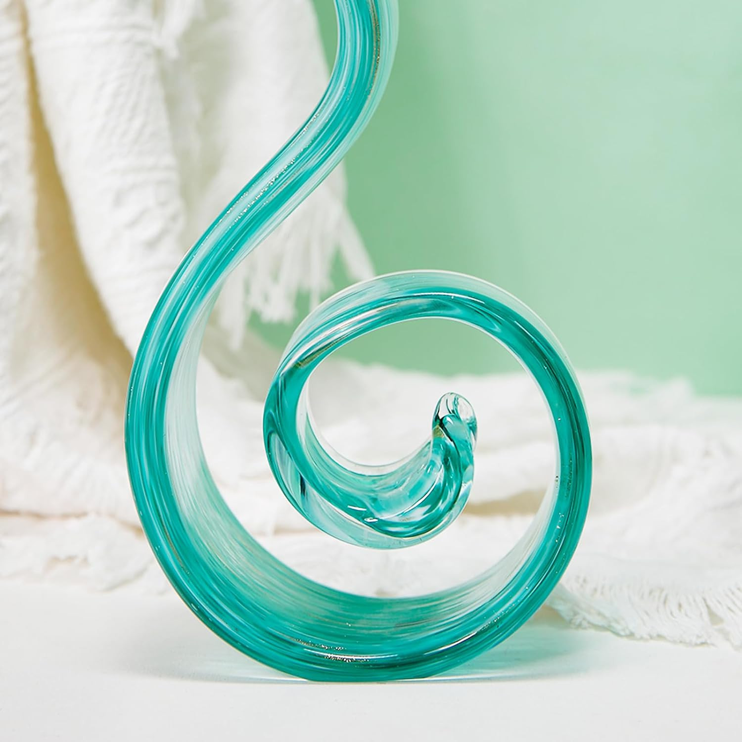 Murano-Style 11.4″ Hand-Blown Glass Ocean Sculpture Home Decor Accent Piece
