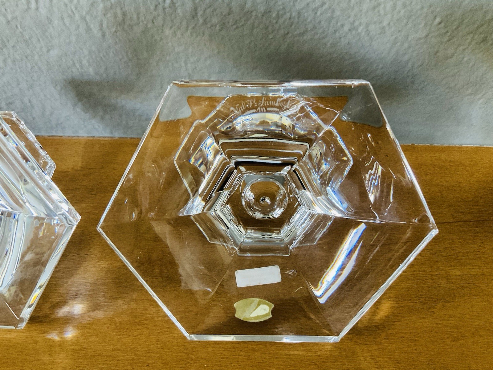 (2) Vintage Val St Lambert Crystal Elysee 2.5″ Candlesticks Belgium Original Box