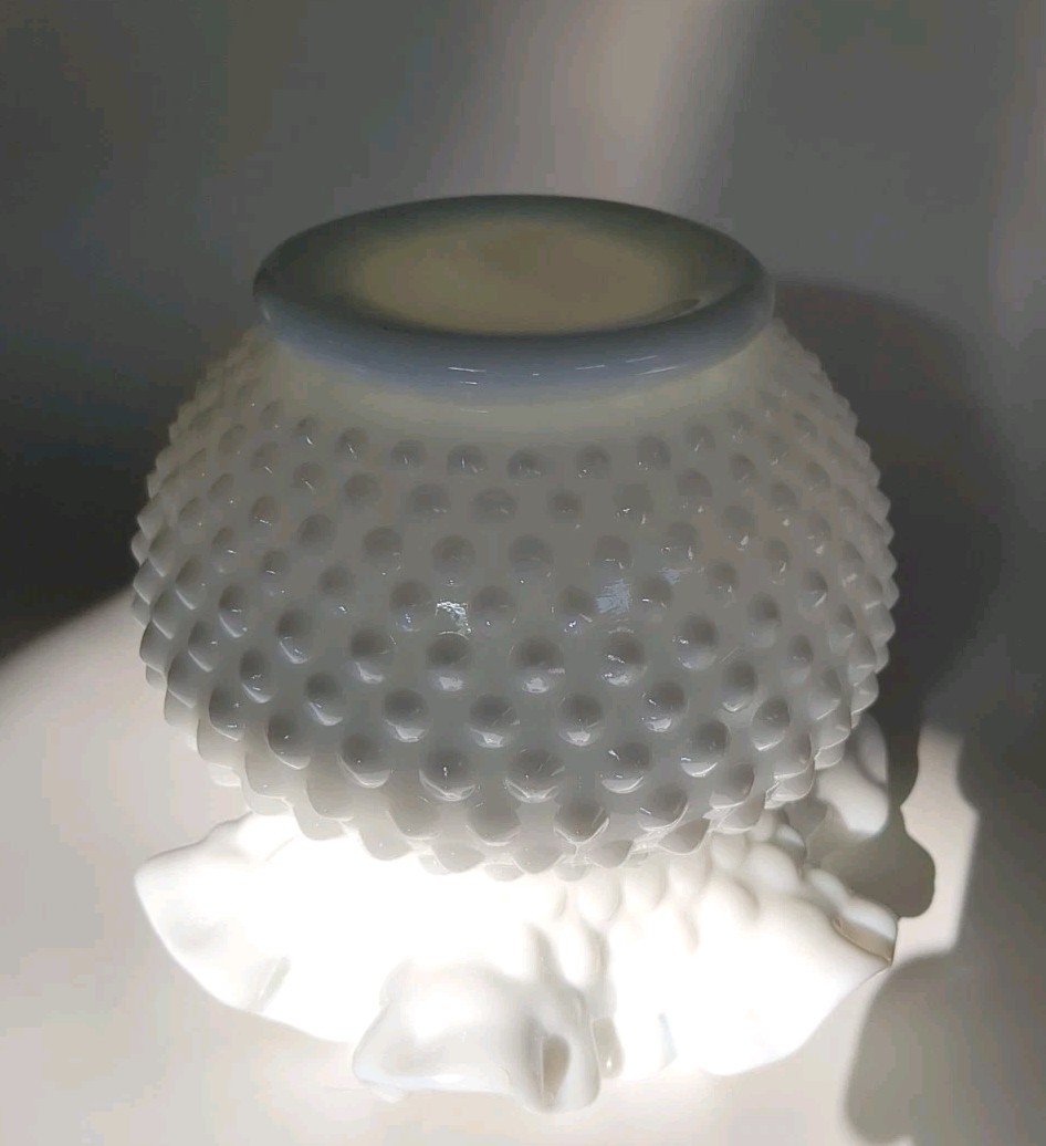 Vintage Large Fenton Milk Glass Hobnail Vase Rose Bowl Ruffled Edge 5.5” Tall