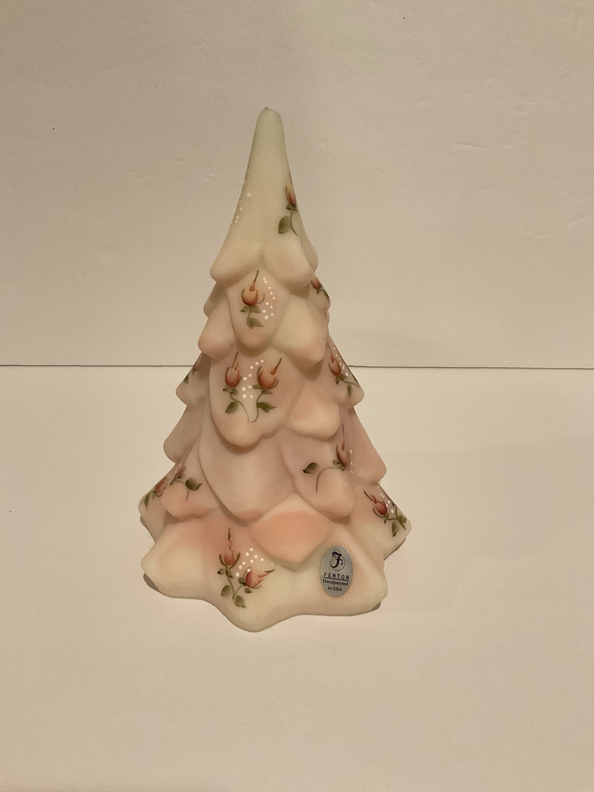 Fenton Glass Pink Burmese Tree With Pink Roses 7 1/4”