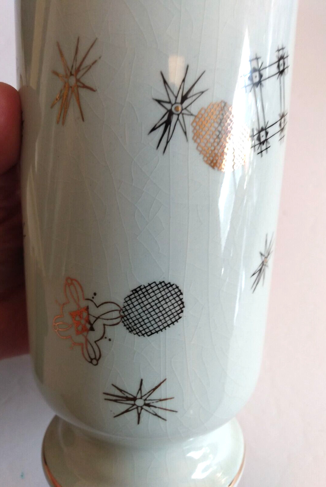 Vintage Light Mint Green Atomic Starburst Ceramic Apothecary Jar Canister Lidded
