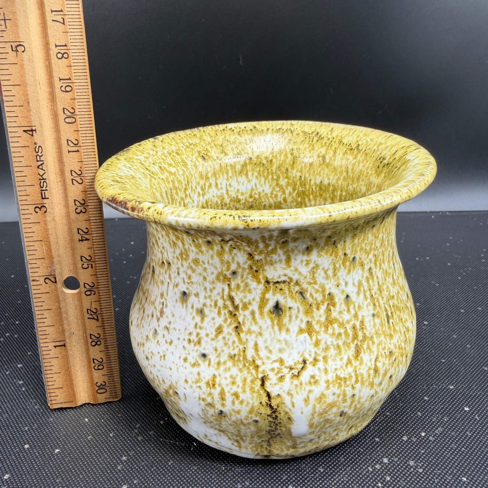 Studio Pottery Yellow Speckled Glaze Ceramic Vessel Signed Hand Thrown Vase 4in