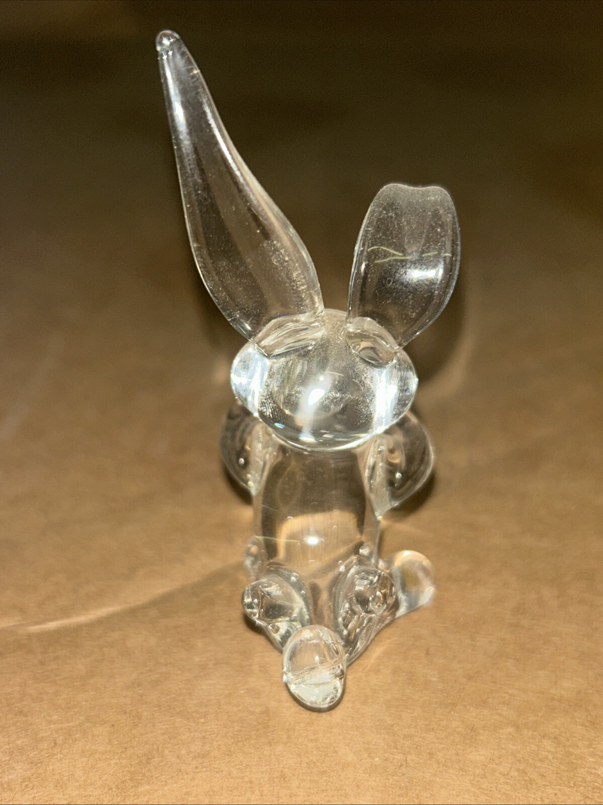 Vintage Unbranded 3-1/2” Clear Glass Bunny With Rhinestone Eyes & Heart